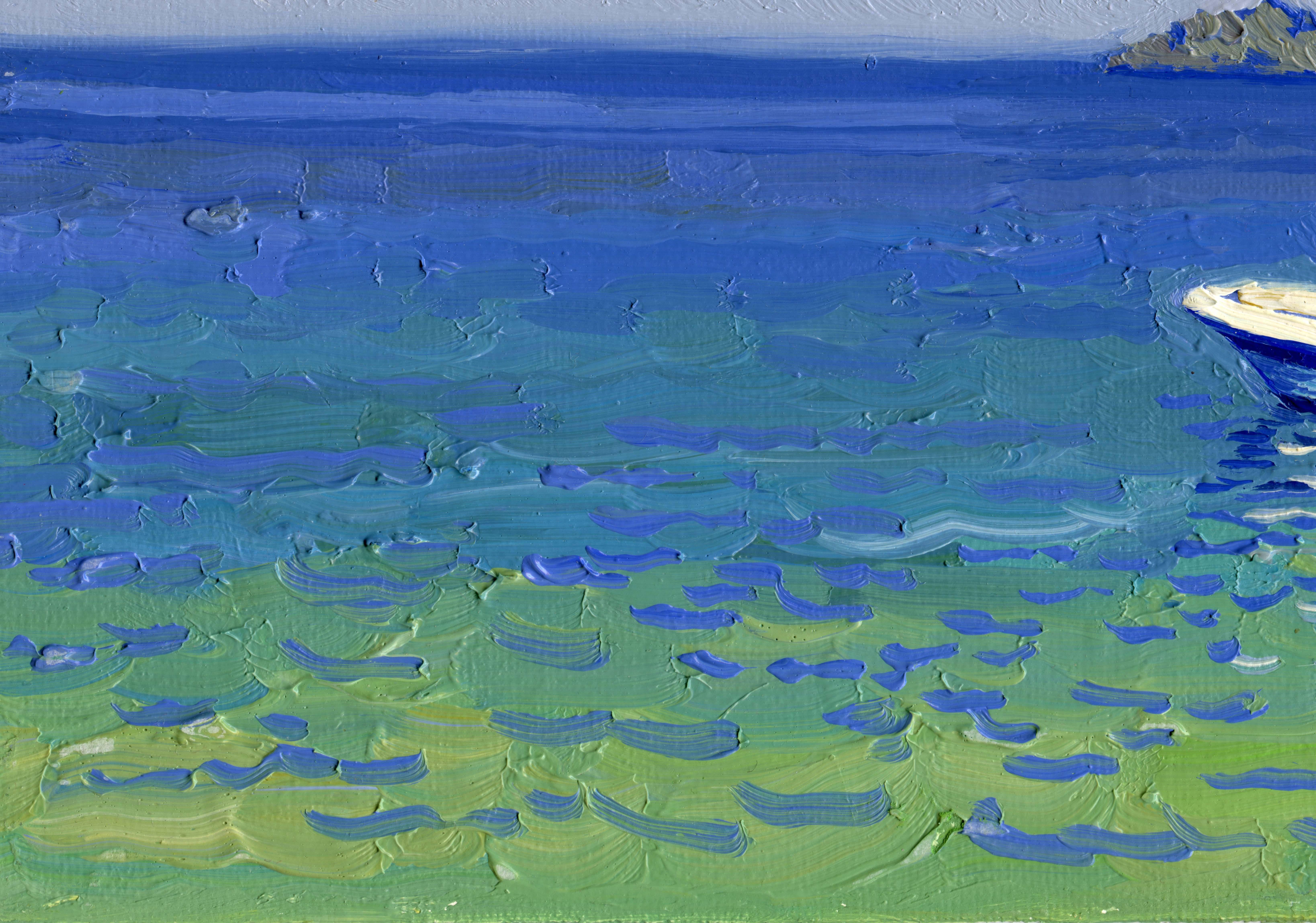 The boat. Oludeniz - Blue Landscape Painting by Simon Kozhin