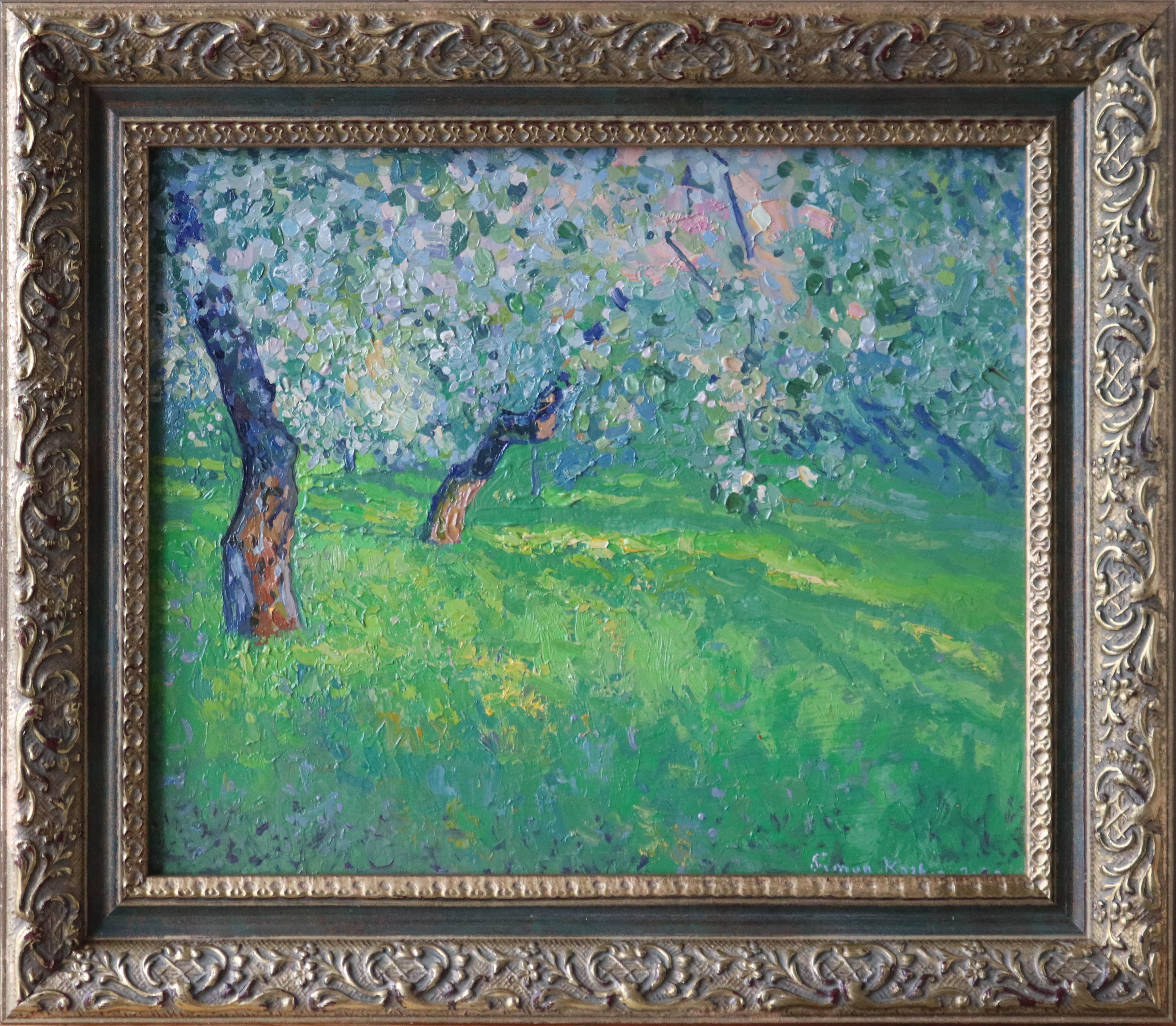 Gli ultimi raggi. Meli in fiore - Painting di Simon Kozhin