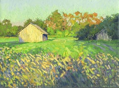 The last rays of light. The village of Orlovo Oil painting of Serene Landscape