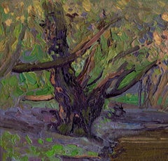 The Ponomarka River in April, Impressionst painting, Oil, cardboard, 23.6 х 24.5