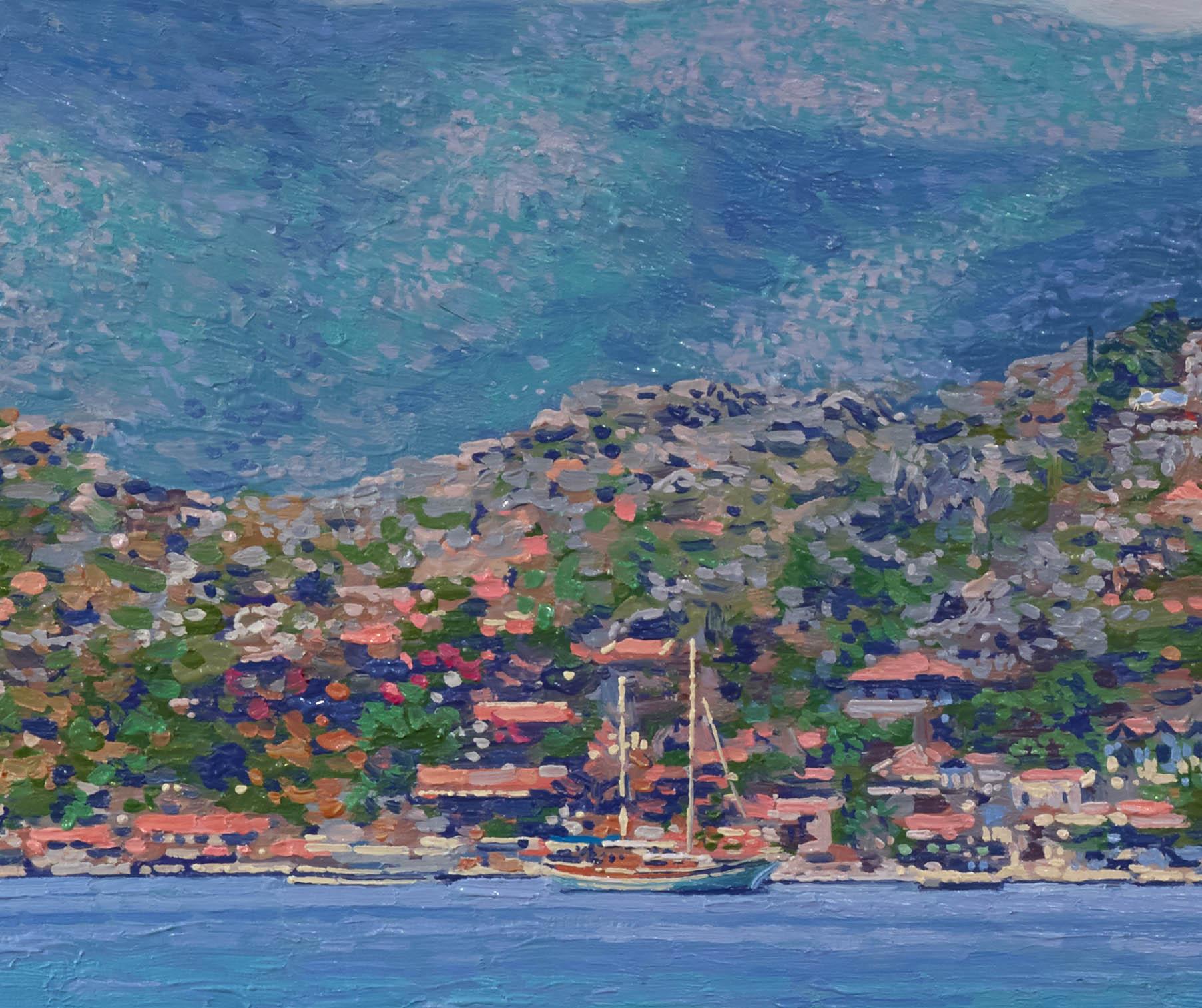 The Simena harbor. View of the the old fortress Kaleköy. Turkey - Impressionist Painting by Simon Kozhin