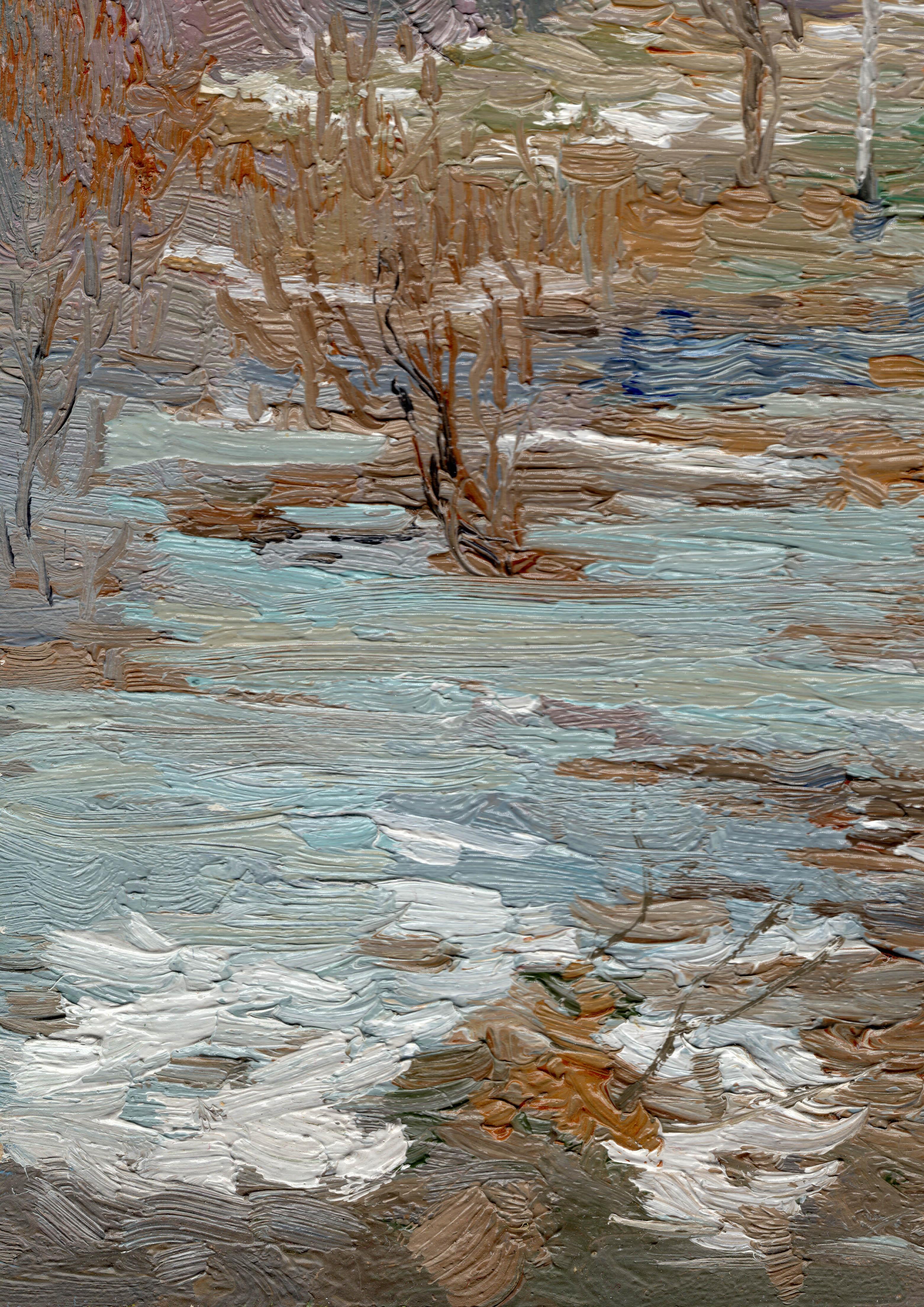 The Thaw - Gray Landscape Painting by Simon Kozhin
