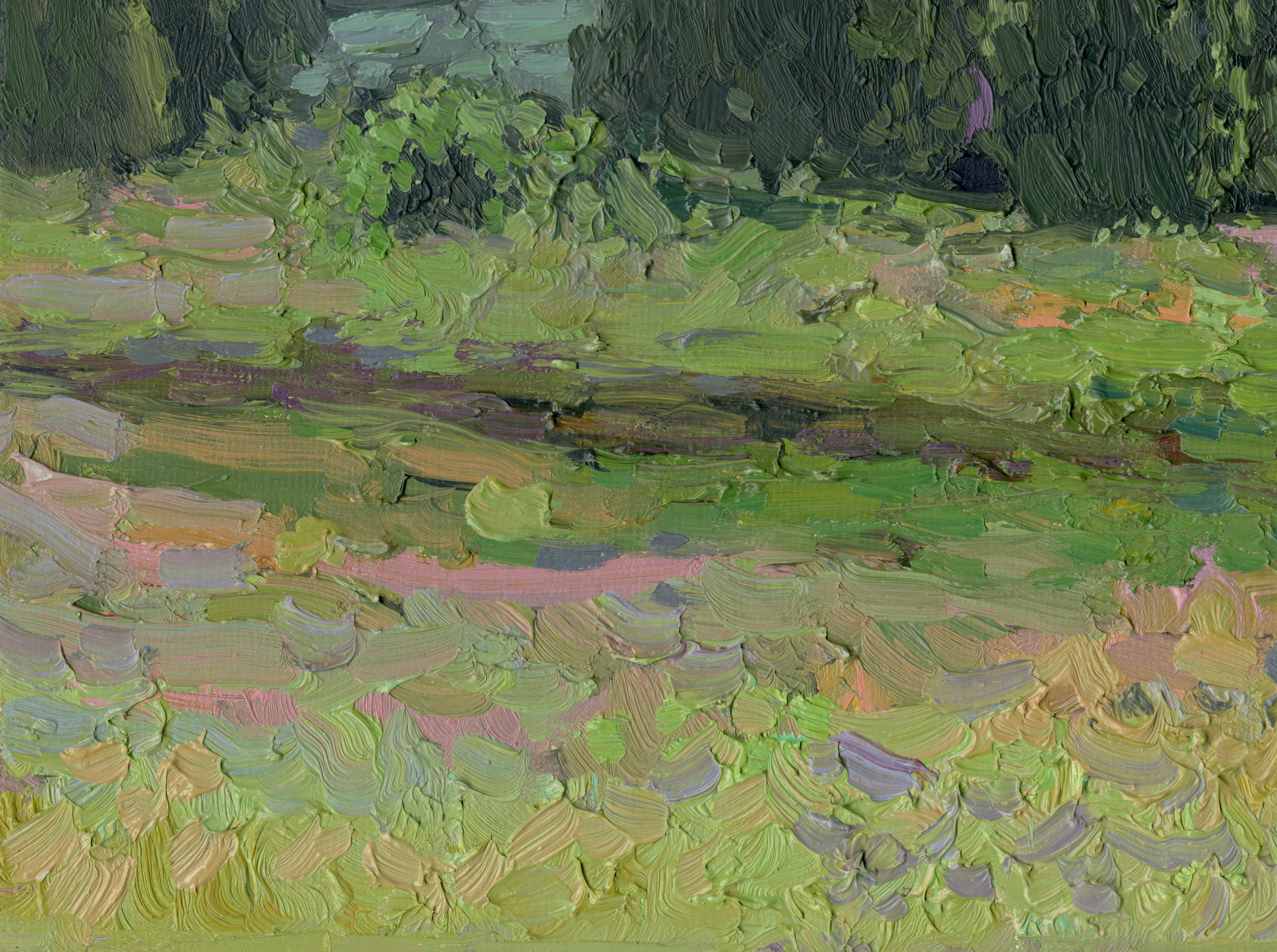 Temporale a Lopatino - Landscape Painting Grigio di Simon Kozhin