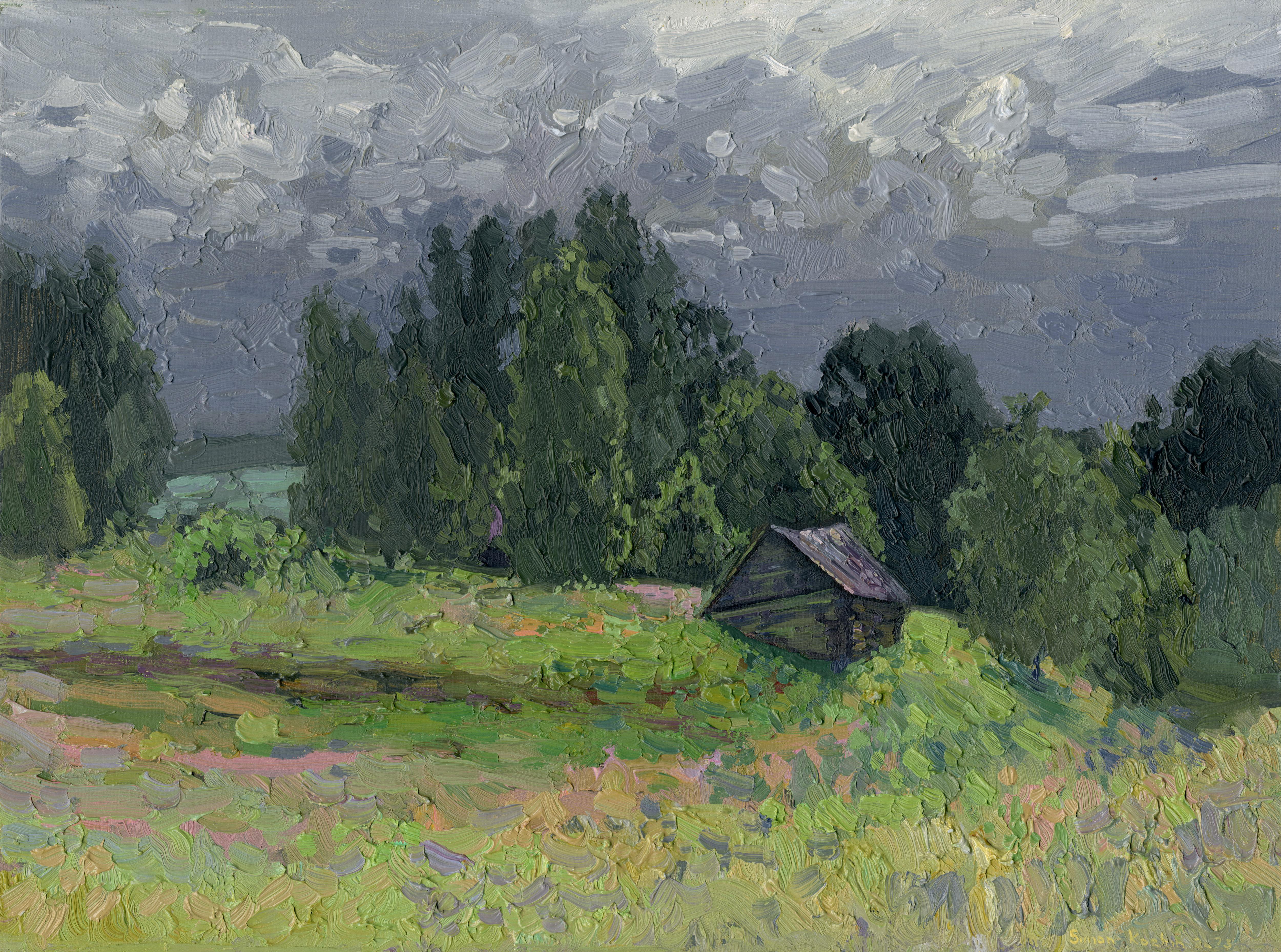 Landscape Painting di Simon Kozhin - Temporale a Lopatino