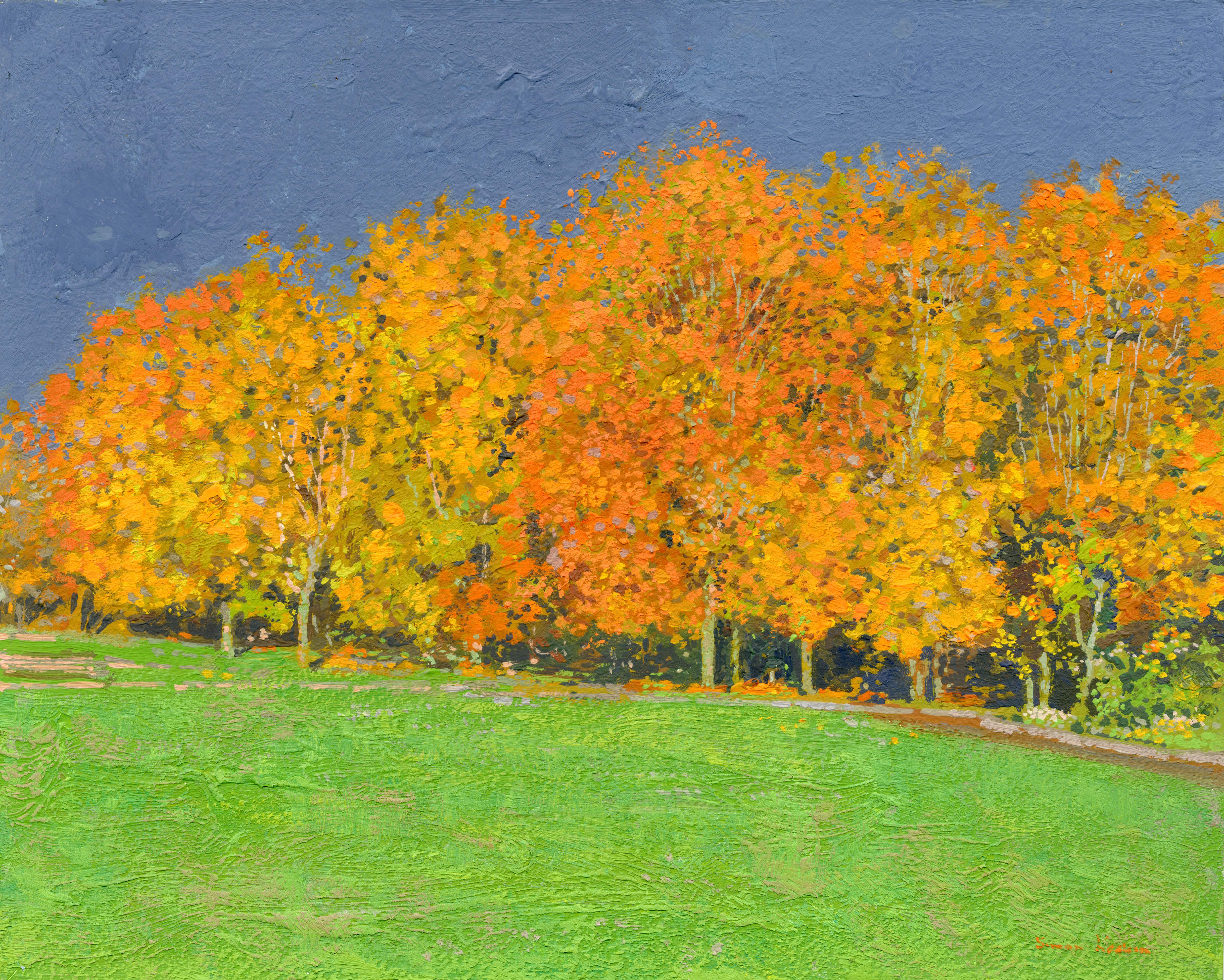 Alla pioggia. Ottobre, dipinto a olio originale di Simon Kozhin