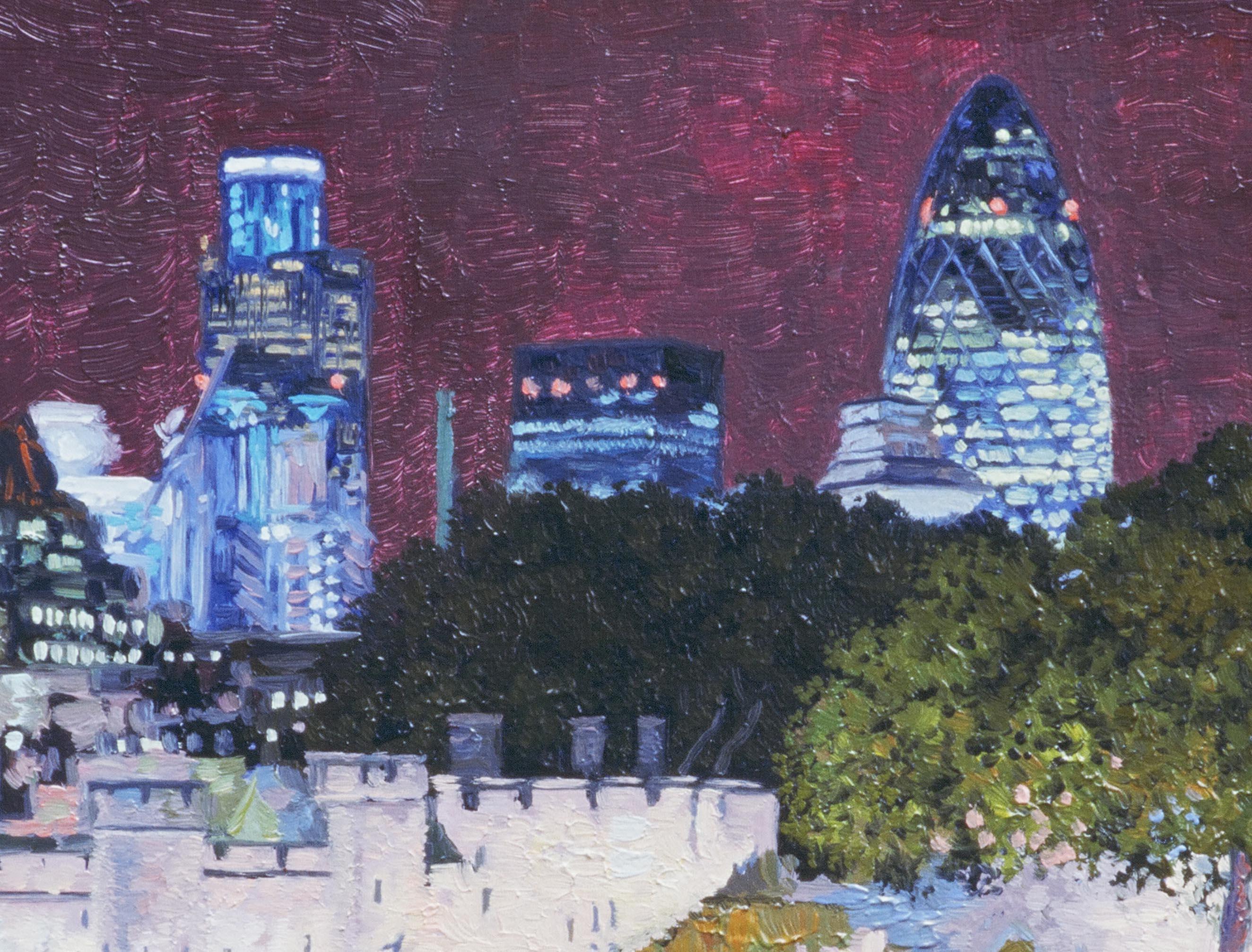 Torre di notte - Landscape Painting Nero di Simon Kozhin