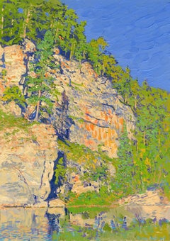 Velikan Stone. Kyn. Chusovaya Painting, Landscape on Canvas, Urals, New, Framed