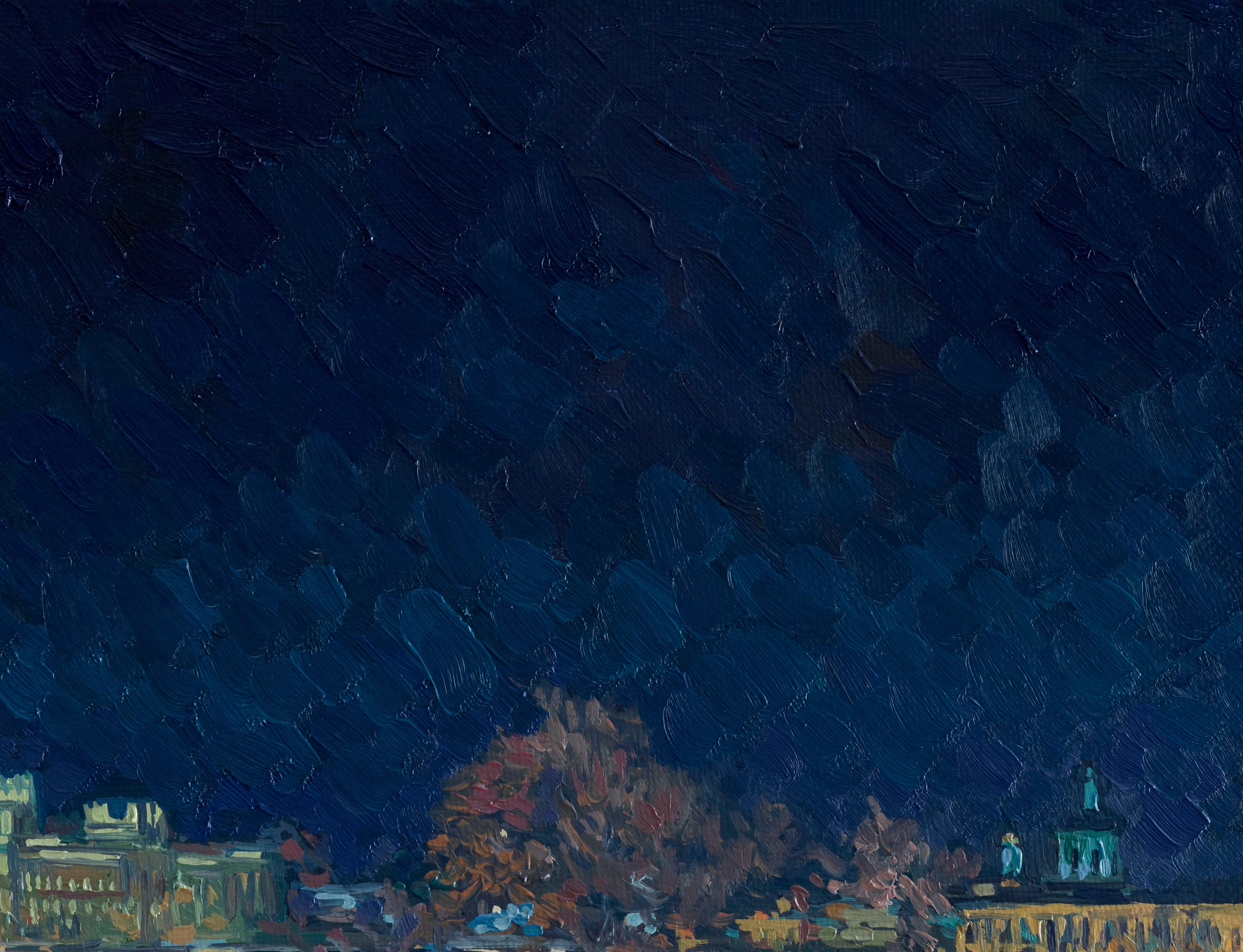 Vista nocturna de Moscú. Iglesia de la Concepción de Anna en Ugol - Painting Impresionista de Simon Kozhin