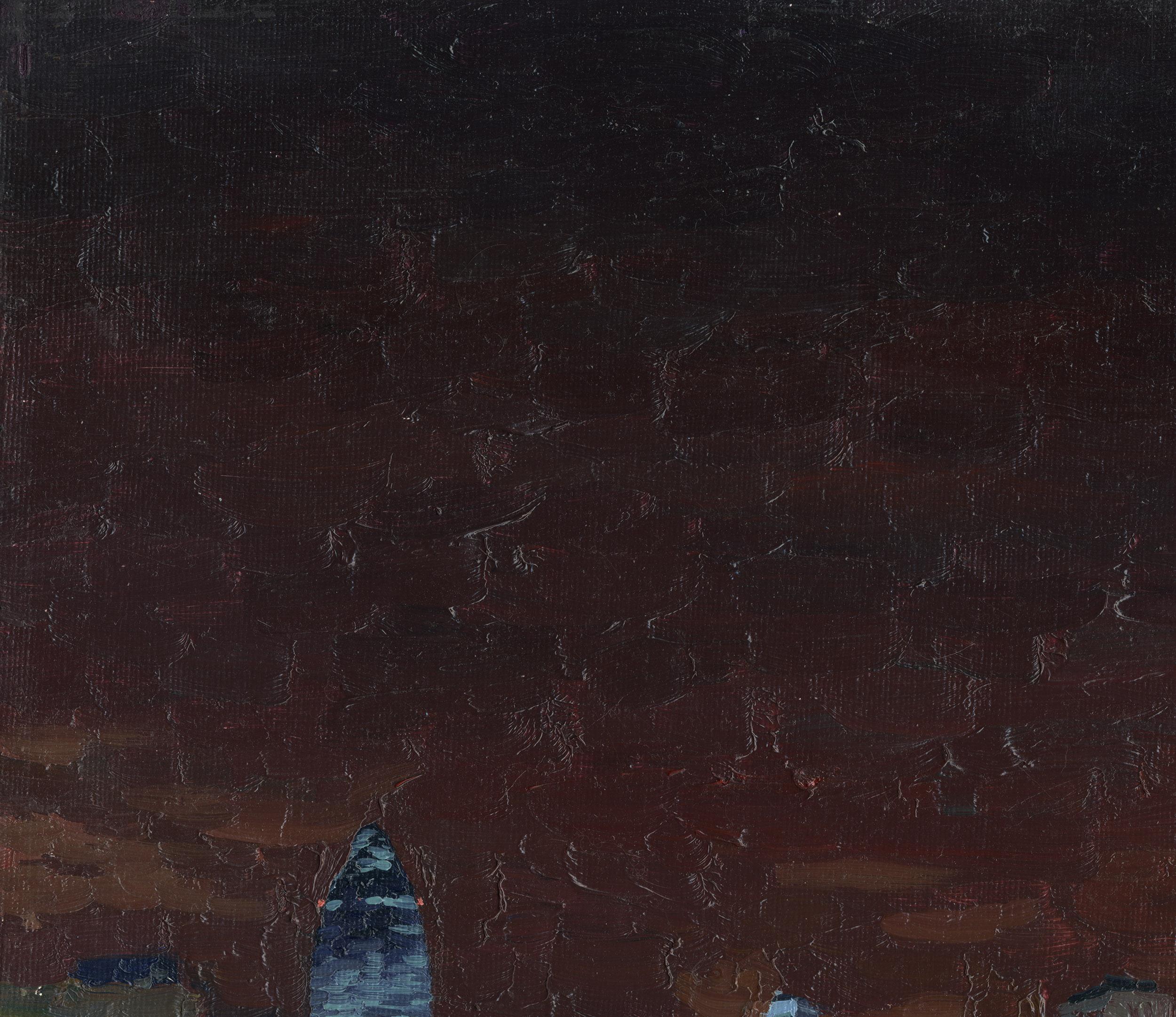 Vista della città e della torre dal Tamigi - Painting di Simon Kozhin