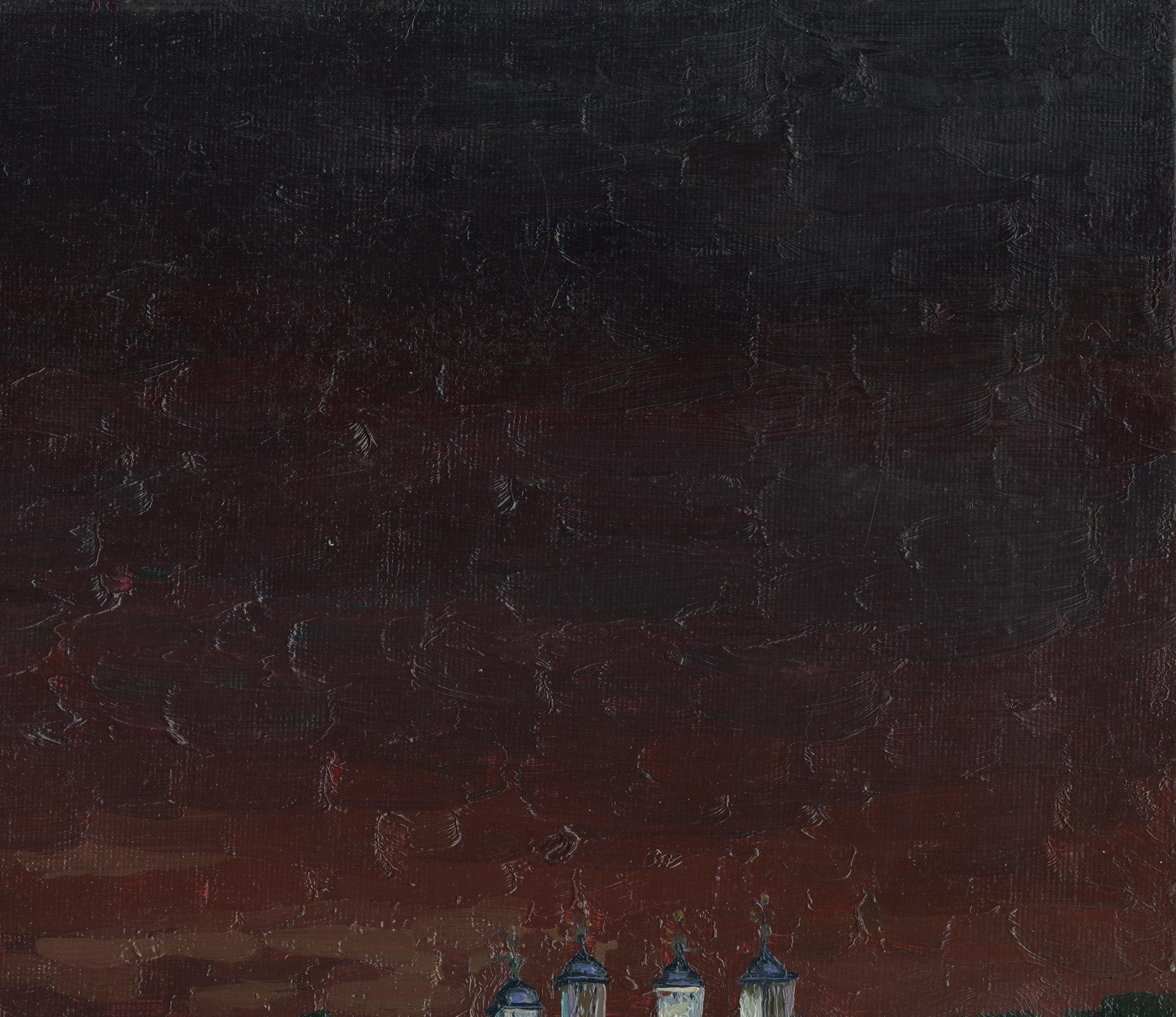Vista della città e della torre dal Tamigi - Painting Impressionismo di Simon Kozhin