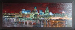 View of the City From the Thames, Impressionist Oil on Canvas, 2007