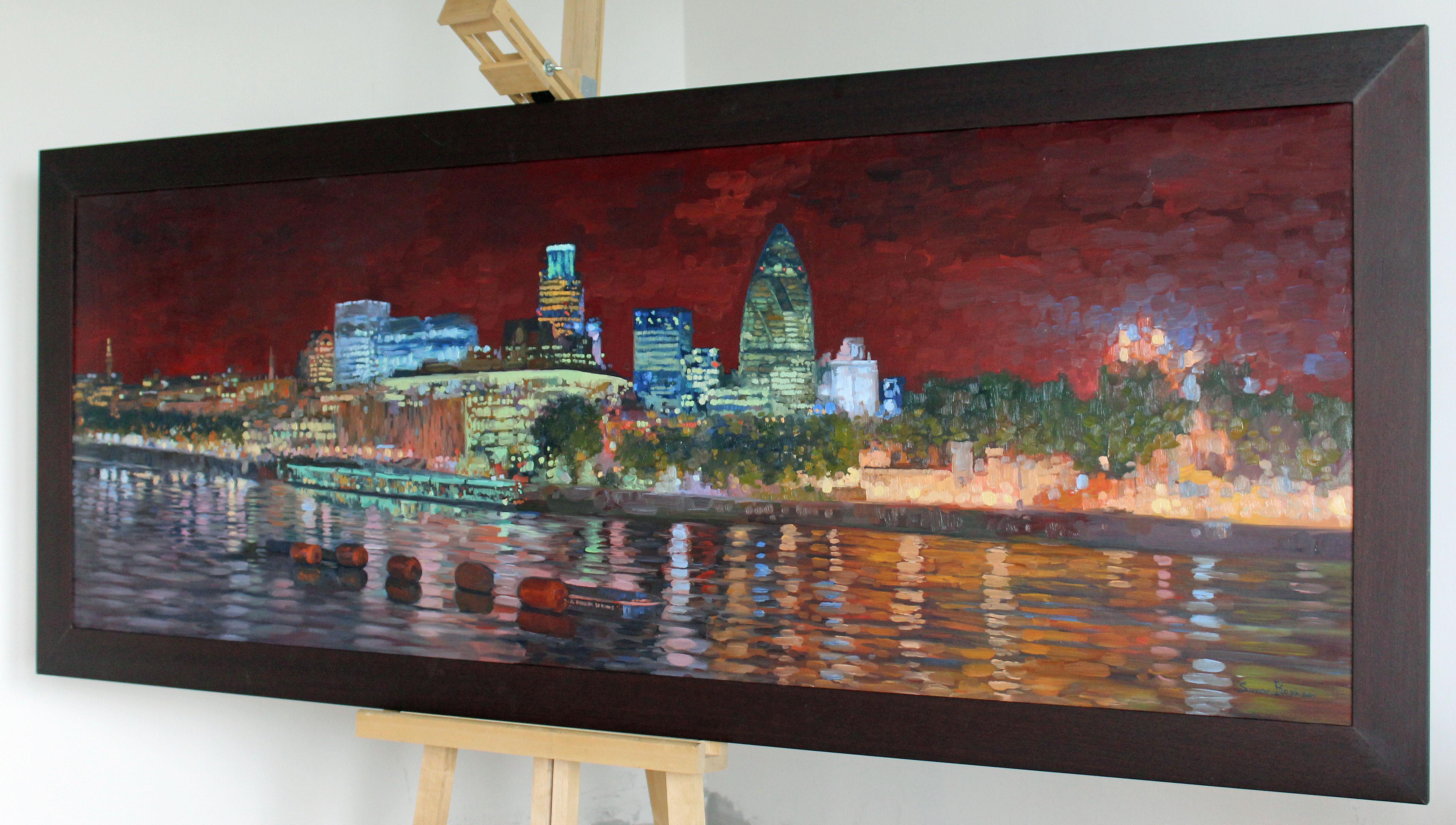 View of the City From the Thames - Impressionist Painting by Simon Kozhin