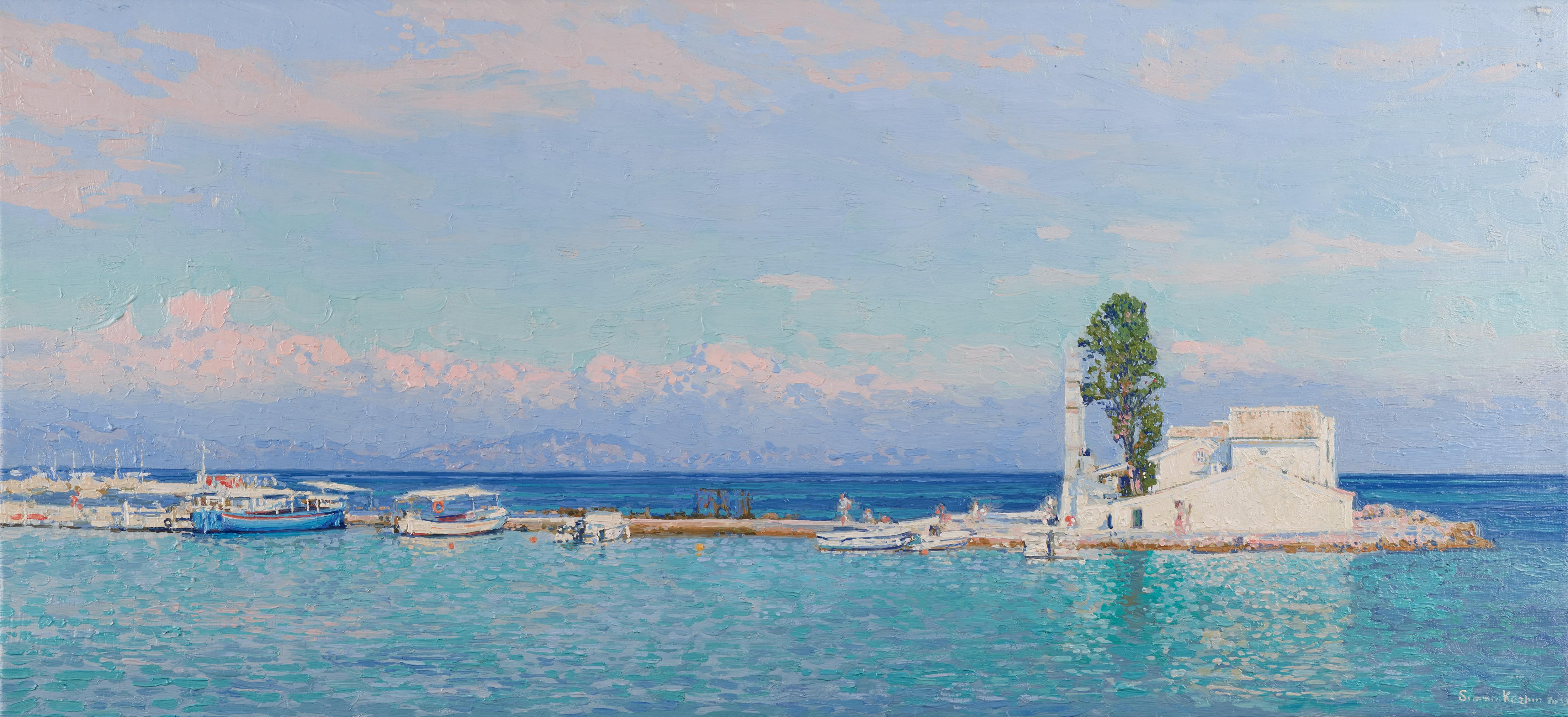 Vlacherna Monastery. Kanoni. Corfu. Greece Impressionism painting 2013 Oil New