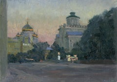 White Night. Mokhovaya Street Impressionist painting 1999 Oil on board 25 x 35