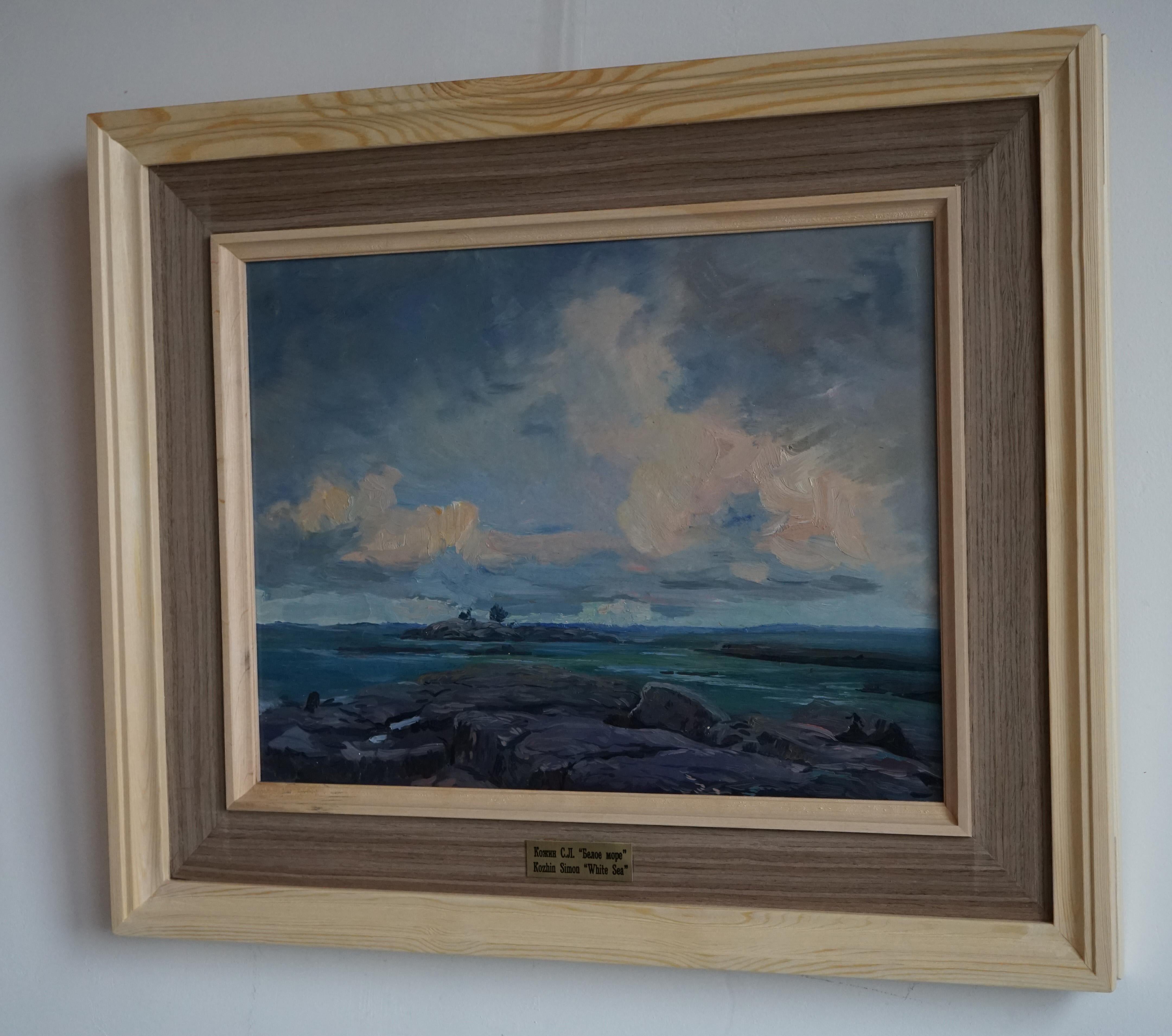 Mar blanco - Landscape Painting Gris de Simon Kozhin