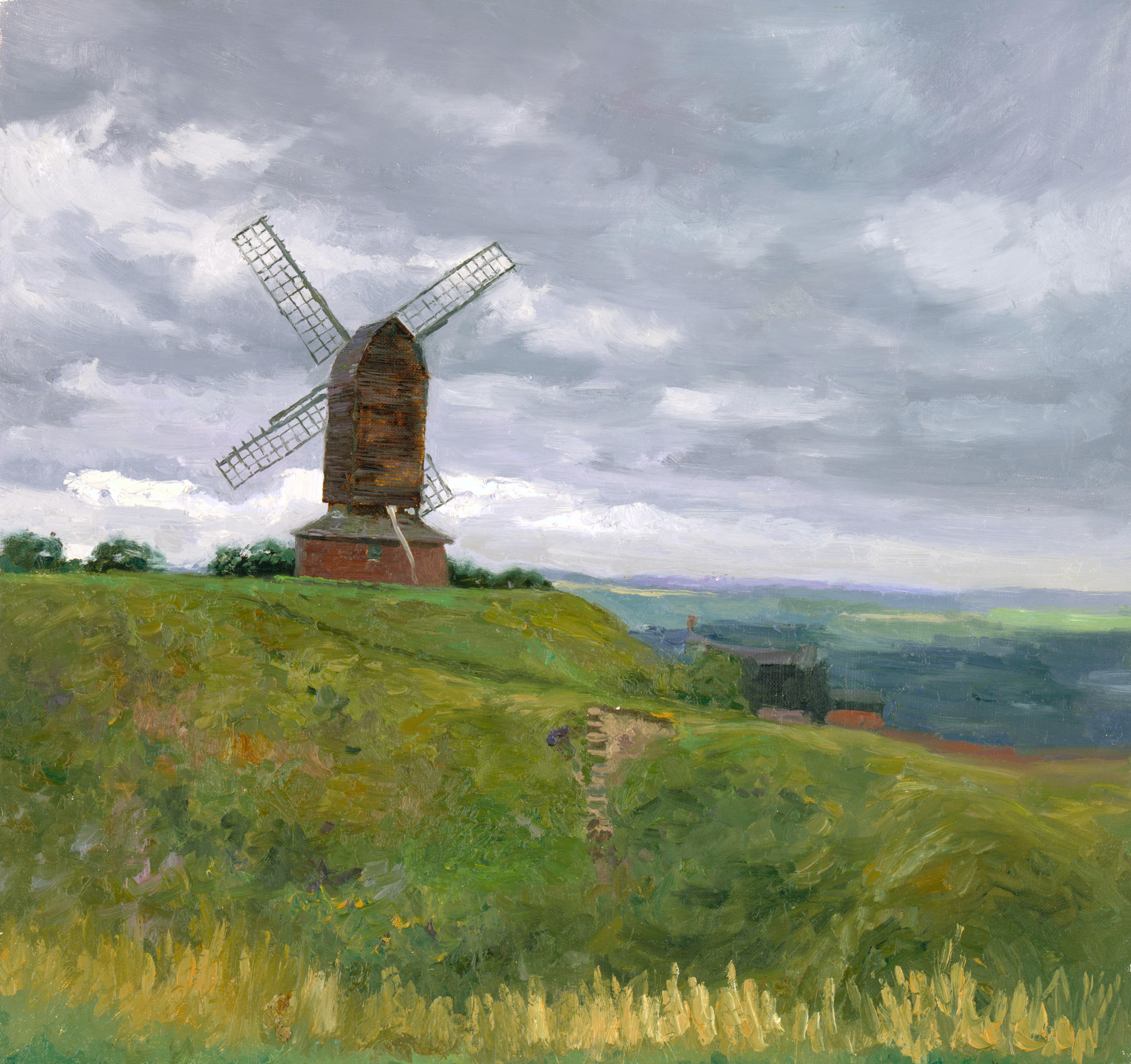 Simon Kozhin Landscape Painting - Windmill, England Classical Impressionism Style Landscape Oil painting Framed