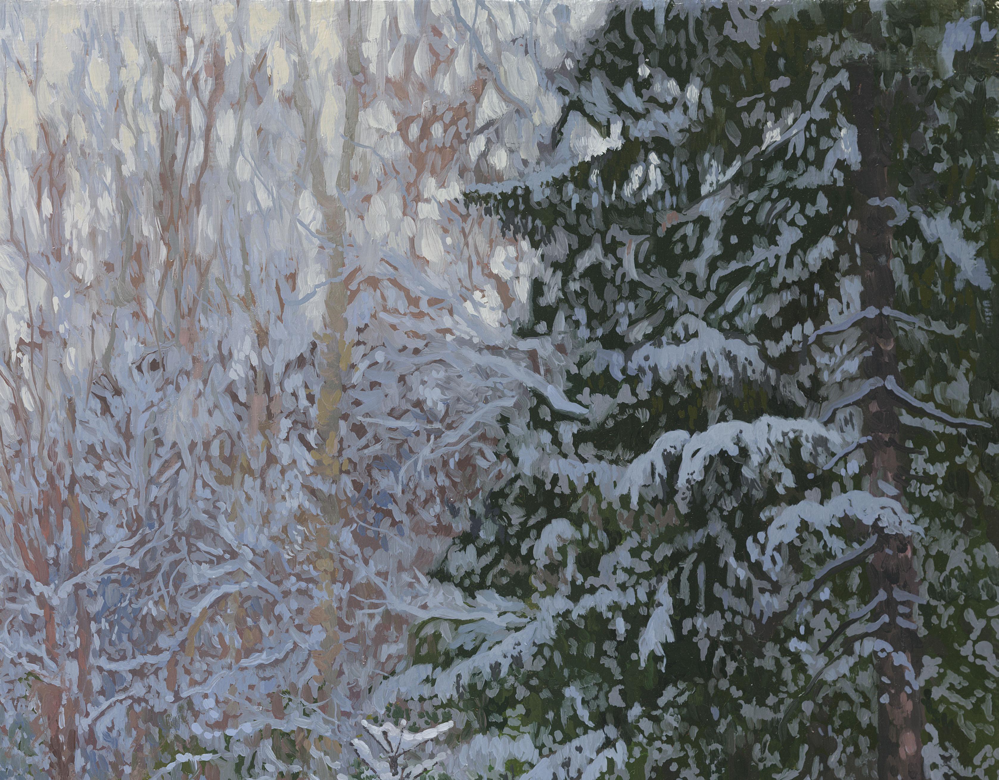 Winter forest - Gray Landscape Painting by Simon Kozhin