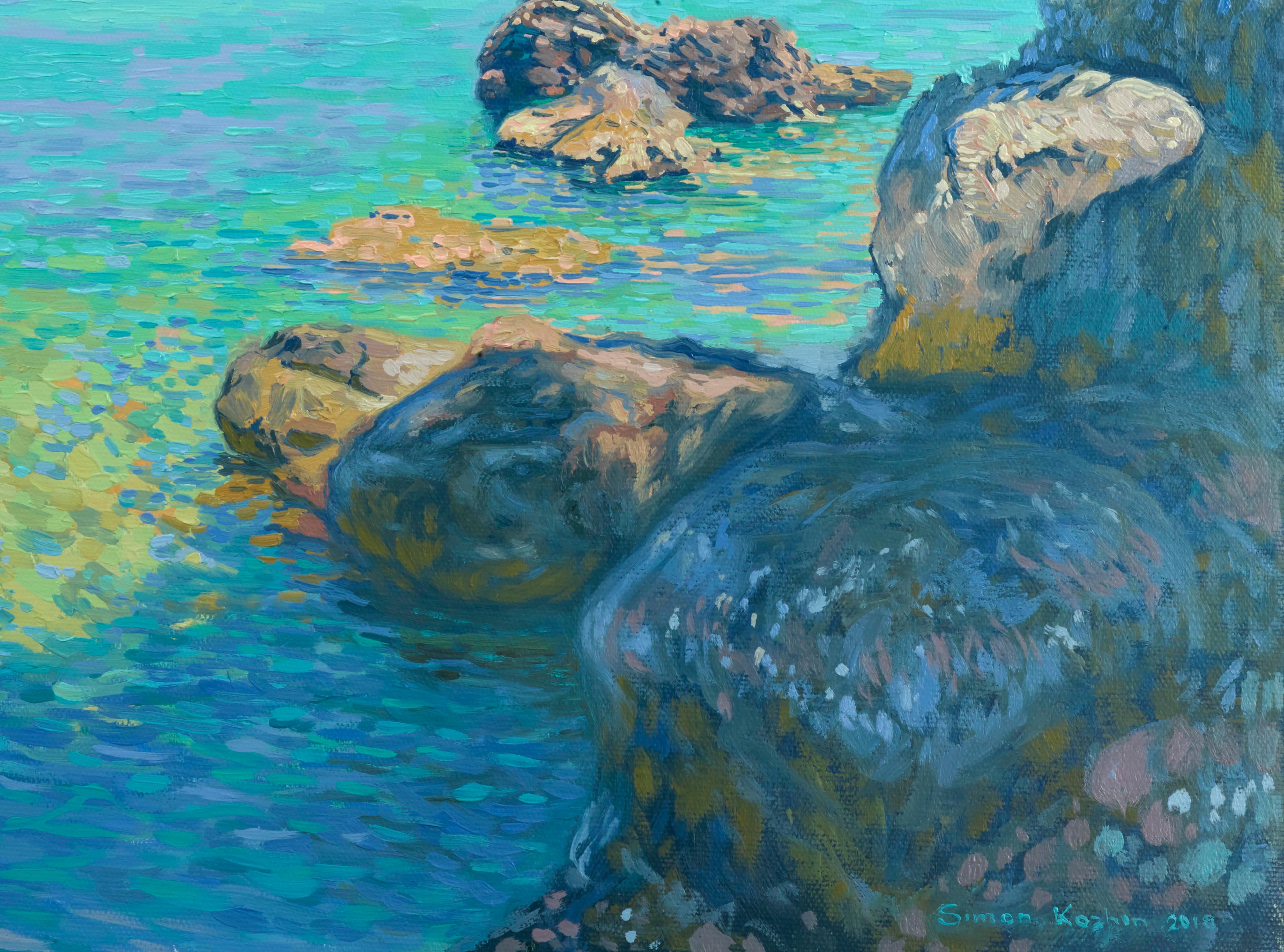 En este óleo, he mezclado el impresionismo con el realismo para captar la suave caricia del sol sobre el mar ondulante, evocando una sensación de serena soledad. El juego de la luz susurra libertad, el yate inmóvil promete aventura. Es una oda a la