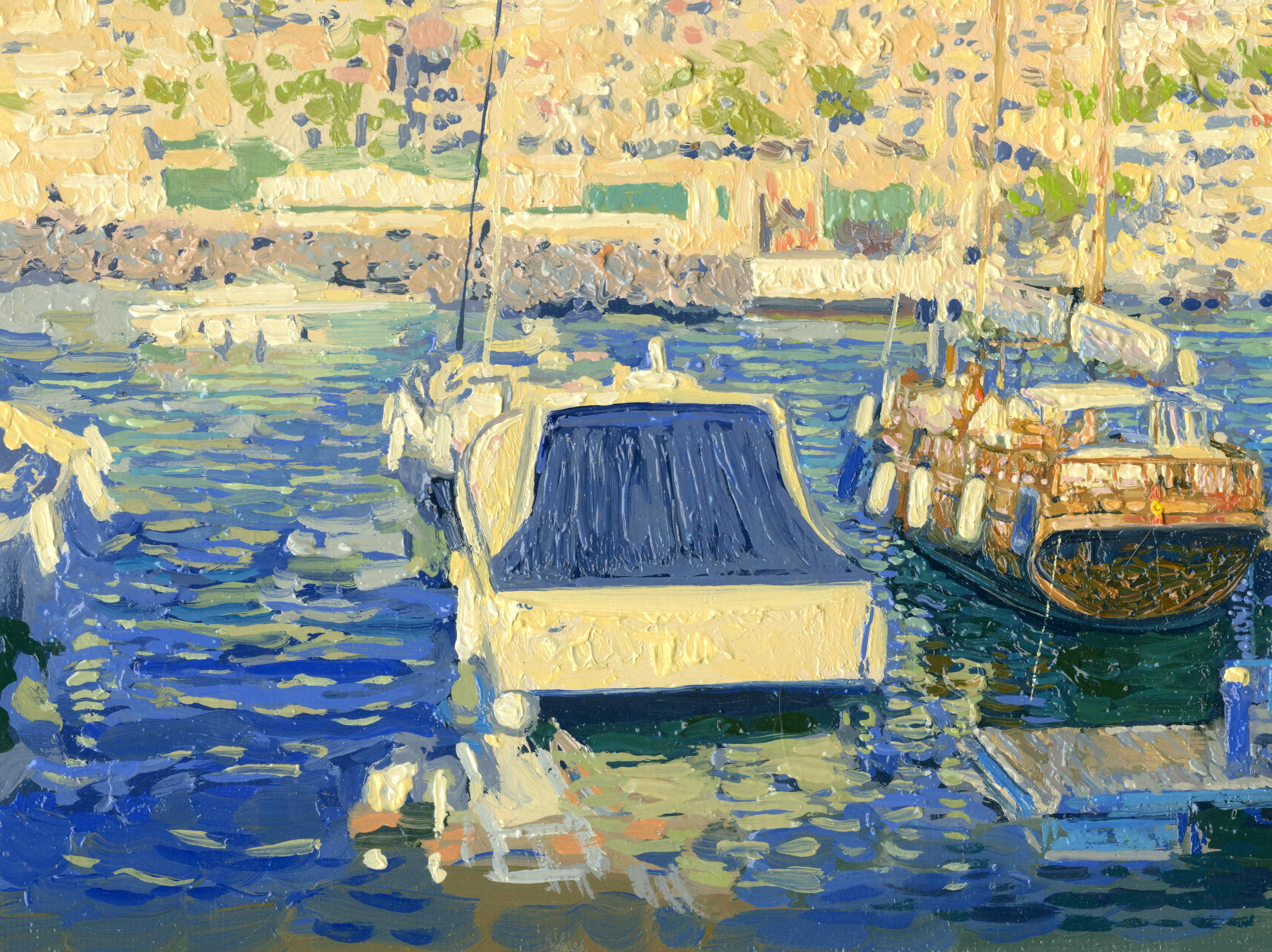Yachts in the port of Costa Adeje. Evening - Impressionist Painting by Simon Kozhin