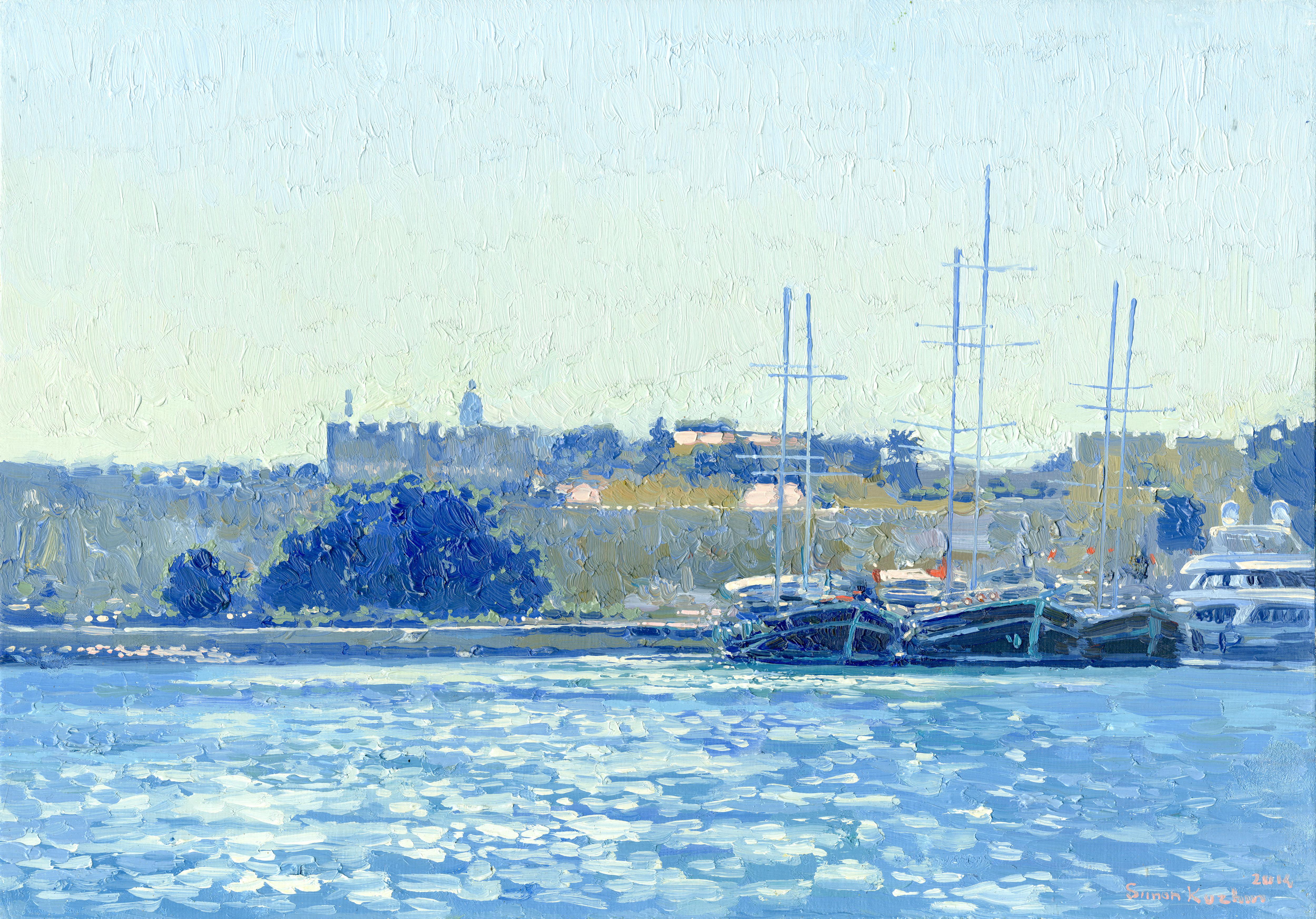 Landscape Painting de Simon Kozhin - Yates en el puerto de Mandraki