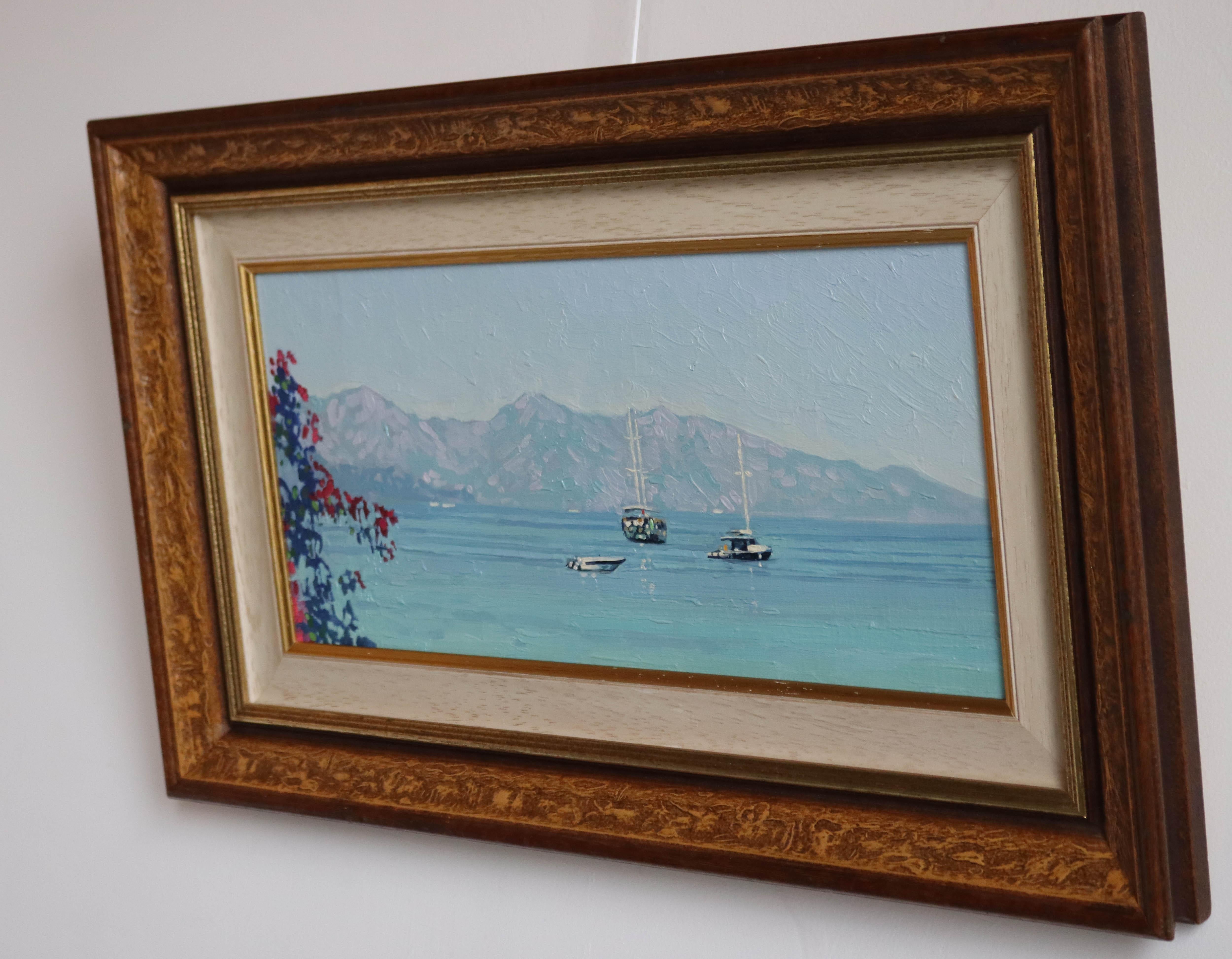 Yachten im Hafen von Turunc (Blau), Landscape Painting, von Simon Kozhin