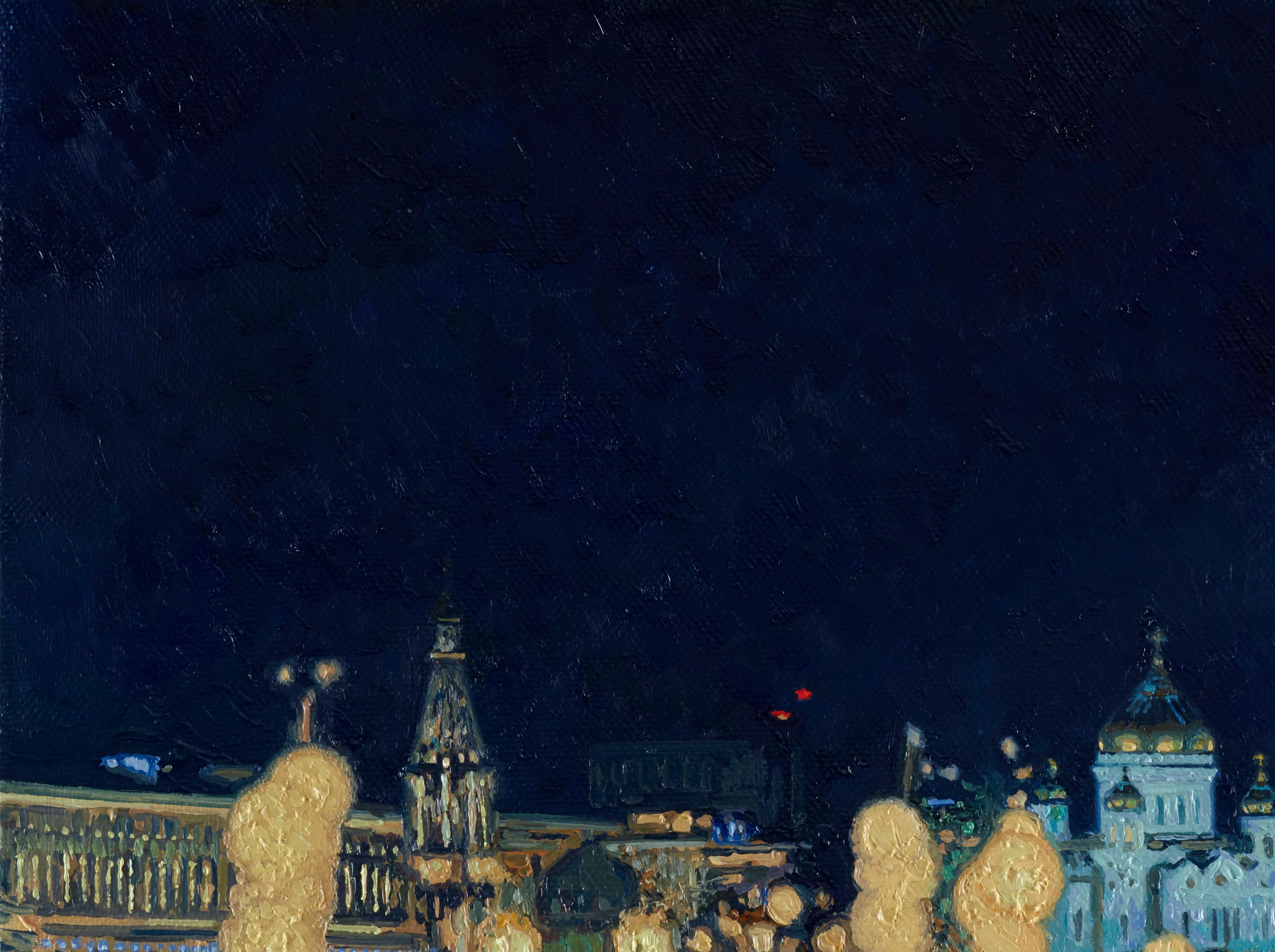 Zaryadye Park bei Nacht – Painting von Simon Kozhin
