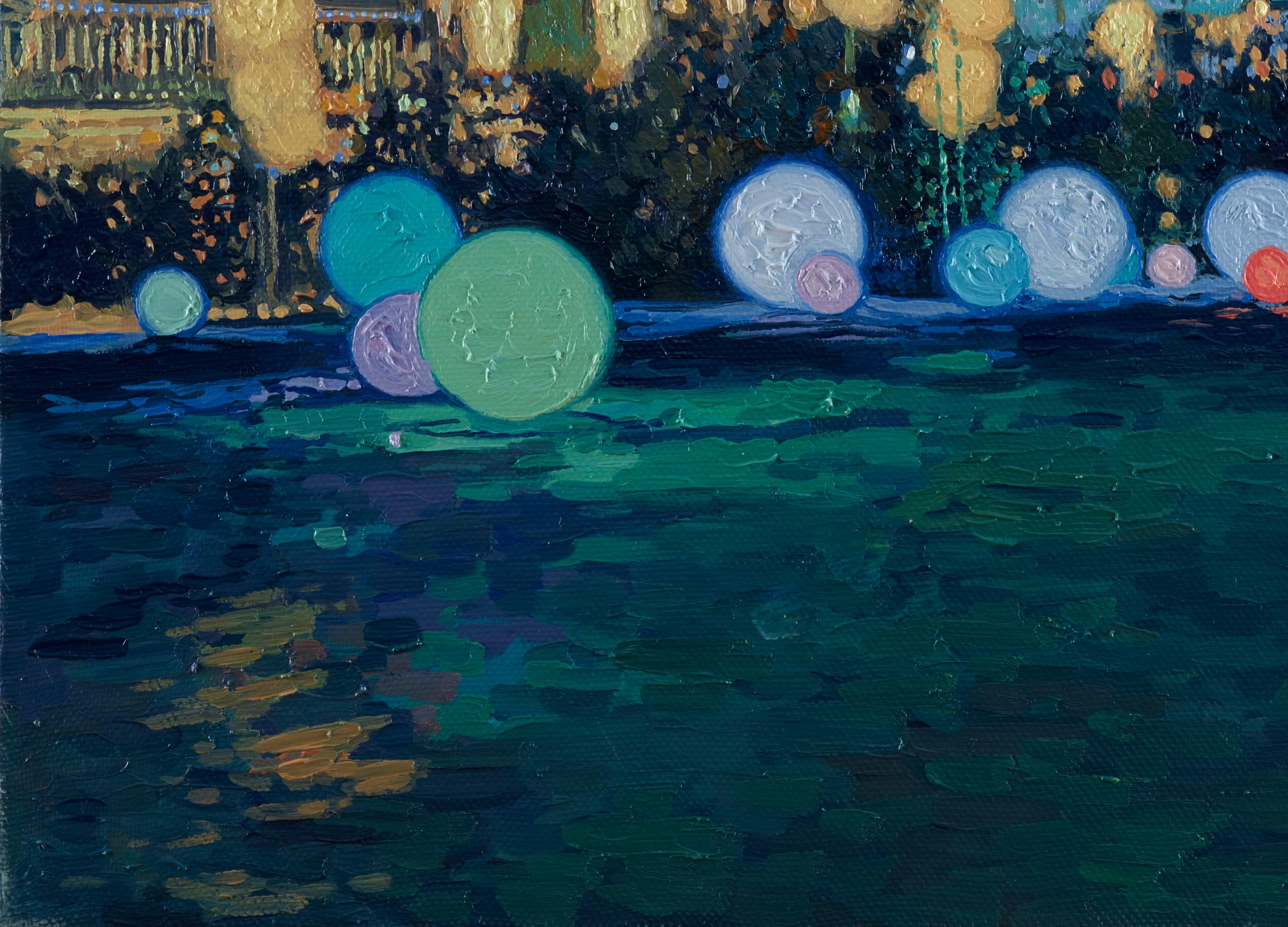 Zaryadye Park bei Nacht (Schwarz), Landscape Painting, von Simon Kozhin