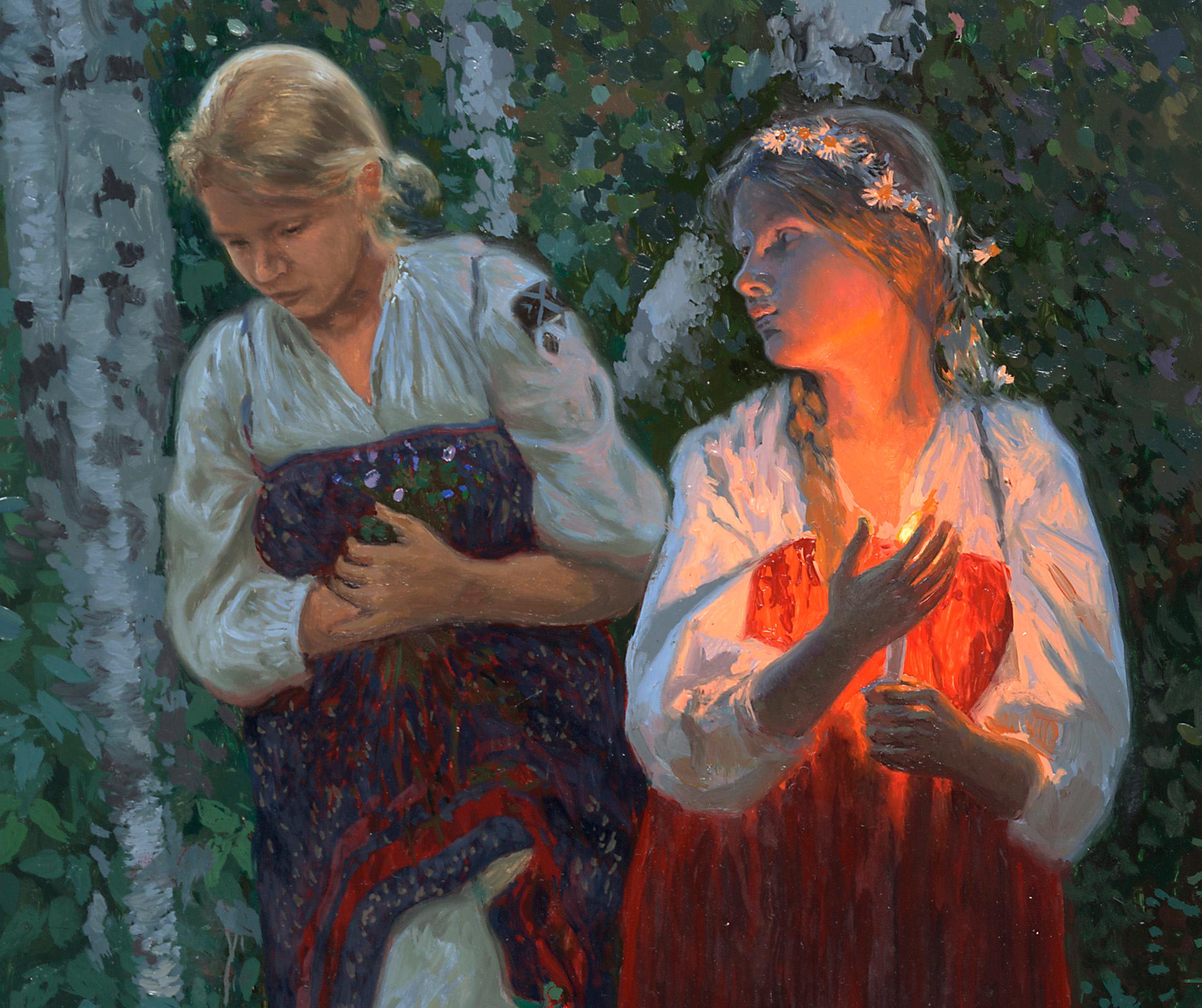 Ivan Kupala. Fortunetelling for wreaths. Figurative Canvas Print by Simon Kozhin For Sale 2