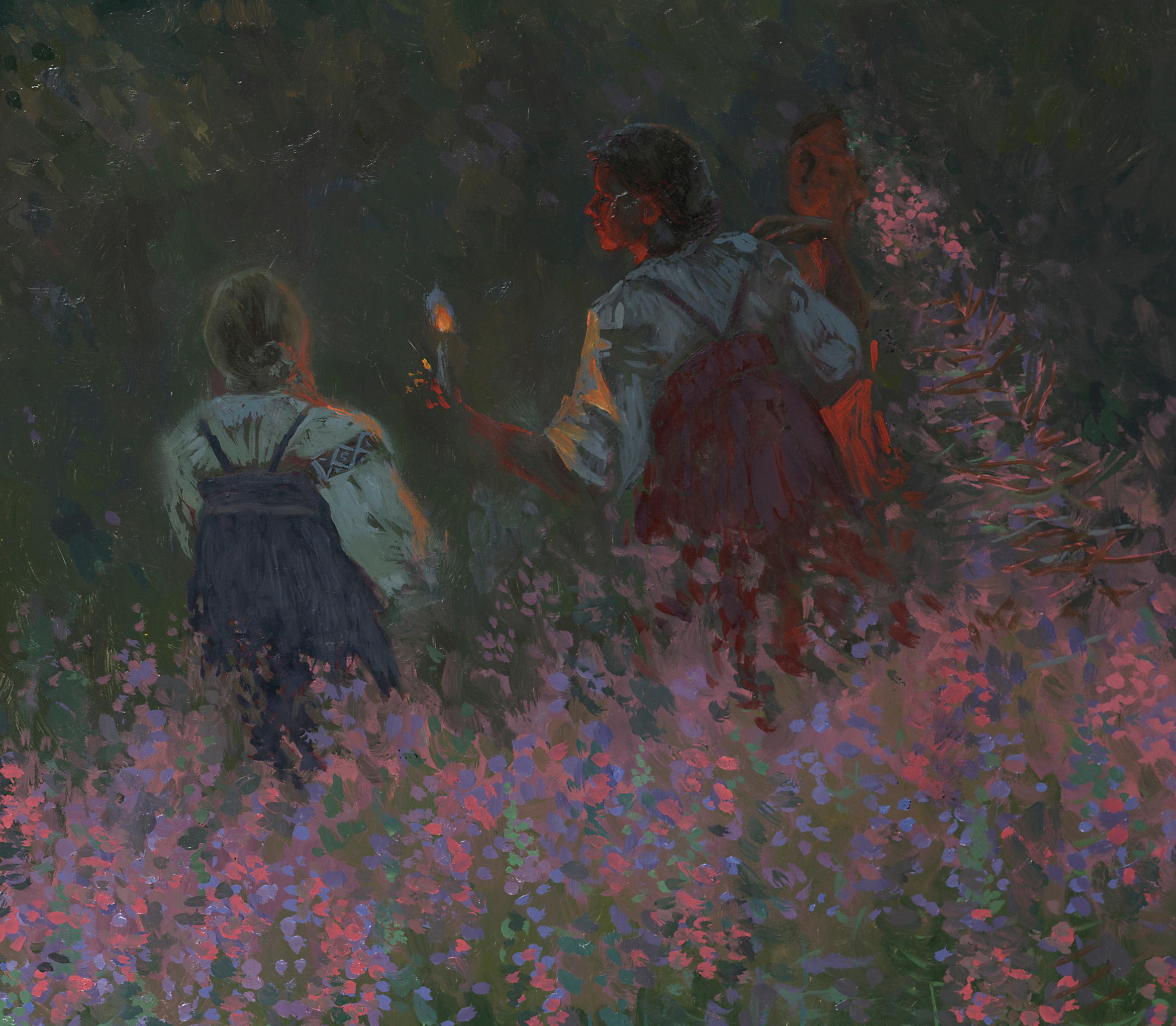 Ivan Kupala. Fortunetelling for wreaths. Figurative Canvas Print by Simon Kozhin For Sale 3