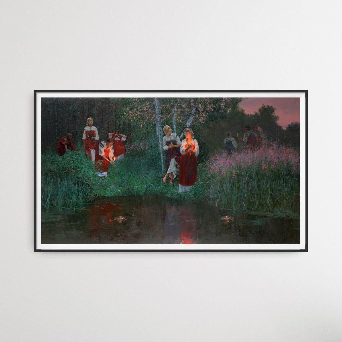 Ivan Kupala. Fortunetelling for wreaths. Figurative Canvas Print by Simon Kozhin For Sale 7