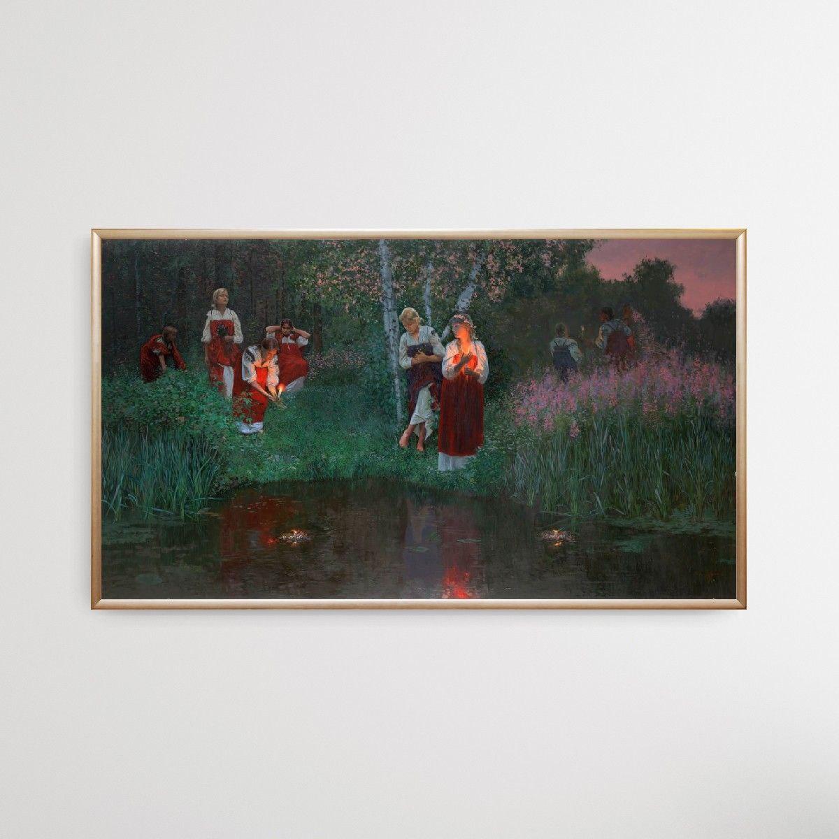 Ivan Kupala. Fortunetelling for wreaths. Figurative Canvas Print by Simon Kozhin For Sale 8