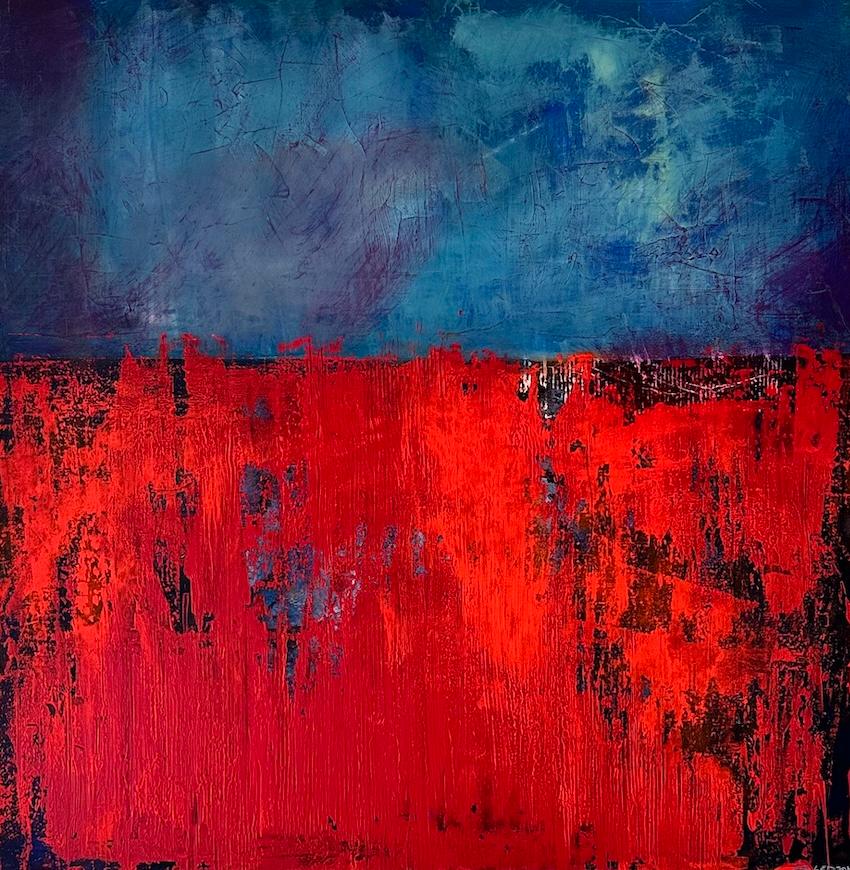 Más allá - pintura contemporánea semiabstracta de técnica mixta - Mixed Media Art de Simon Ledson