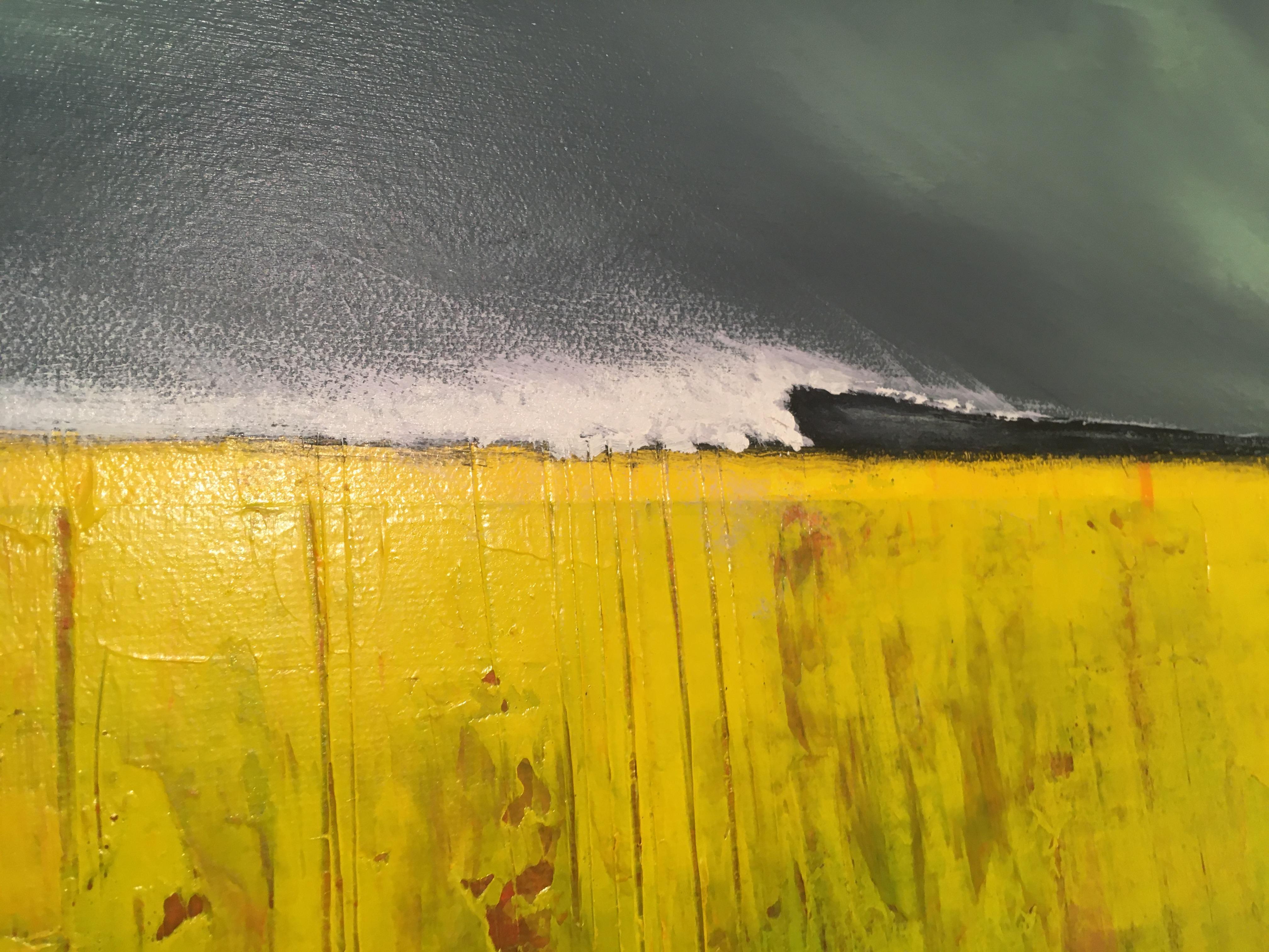 CARVEline - paisaje abstracto contemporáneo amarillo brillante lienzo en técnica mixta - Landscape Painting Amarillo de Simon Ledson