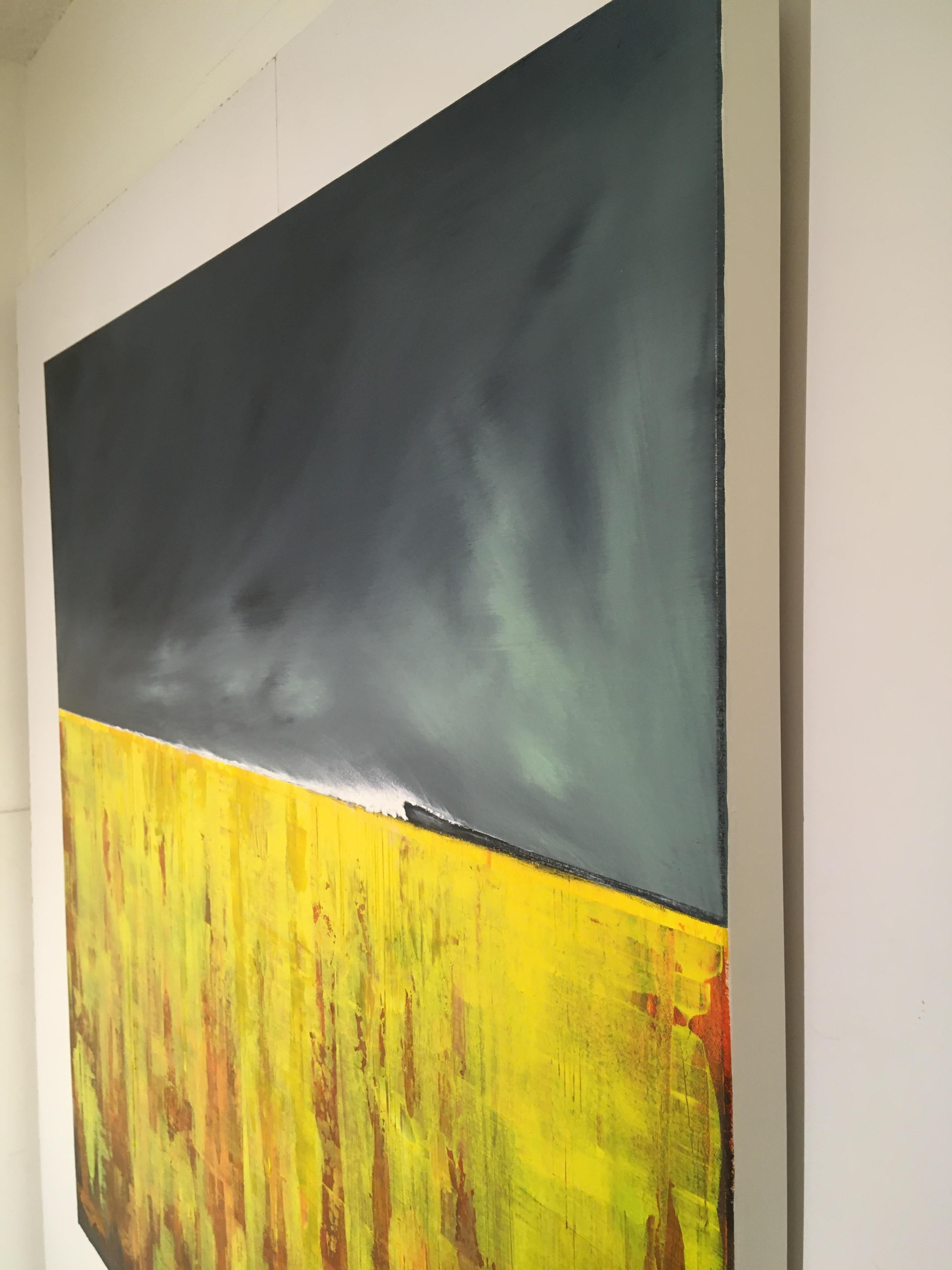 CARVEline - paysage abstrait contemporain en toile mixte jaune vif - Contemporain Painting par Simon Ledson