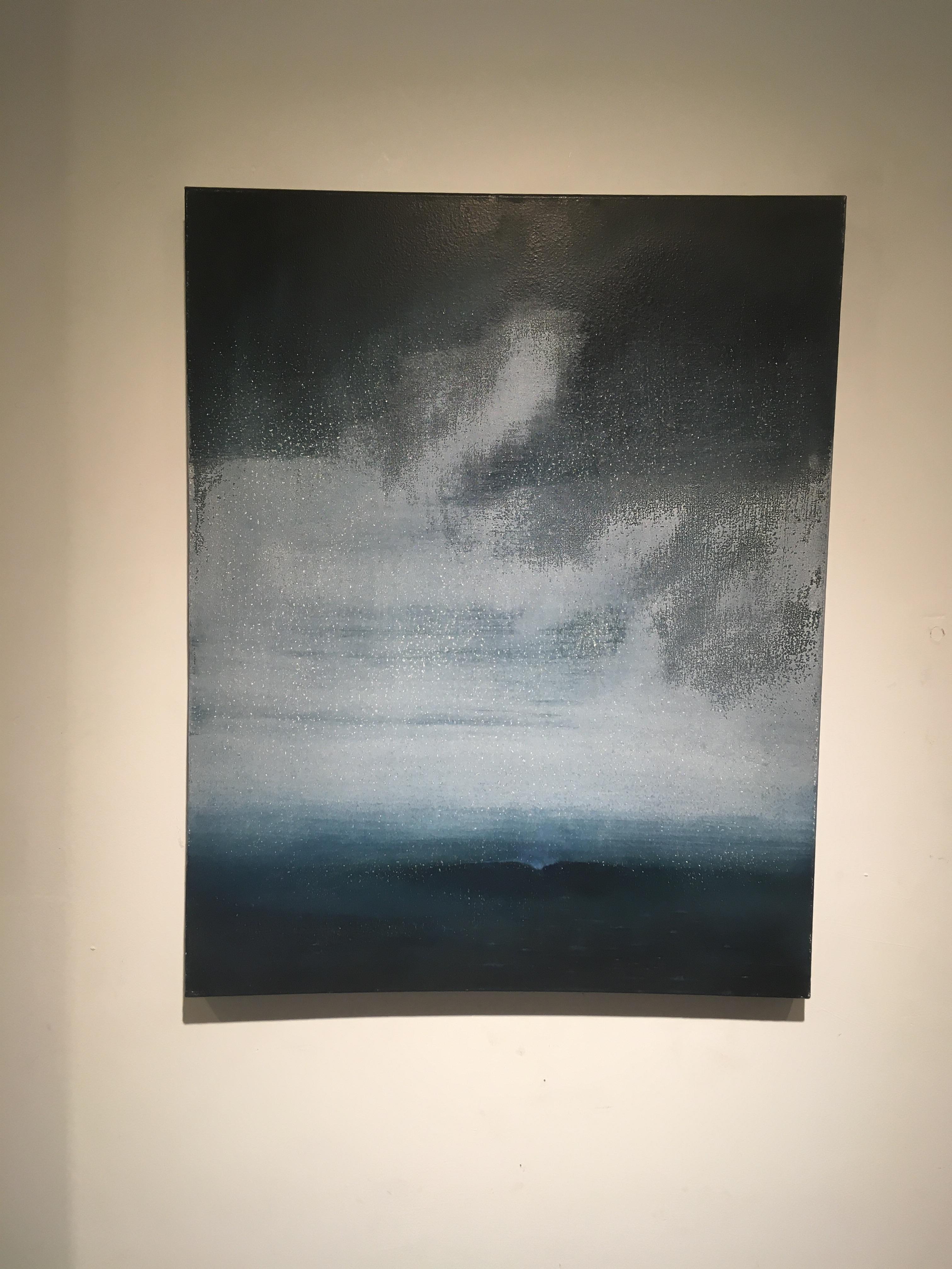 Eindringliche Formen - zeitgenössische abstrakte blaue und graue Surf-Seelandschaft in Öl auf Leinwand – Painting von Simon Ledson