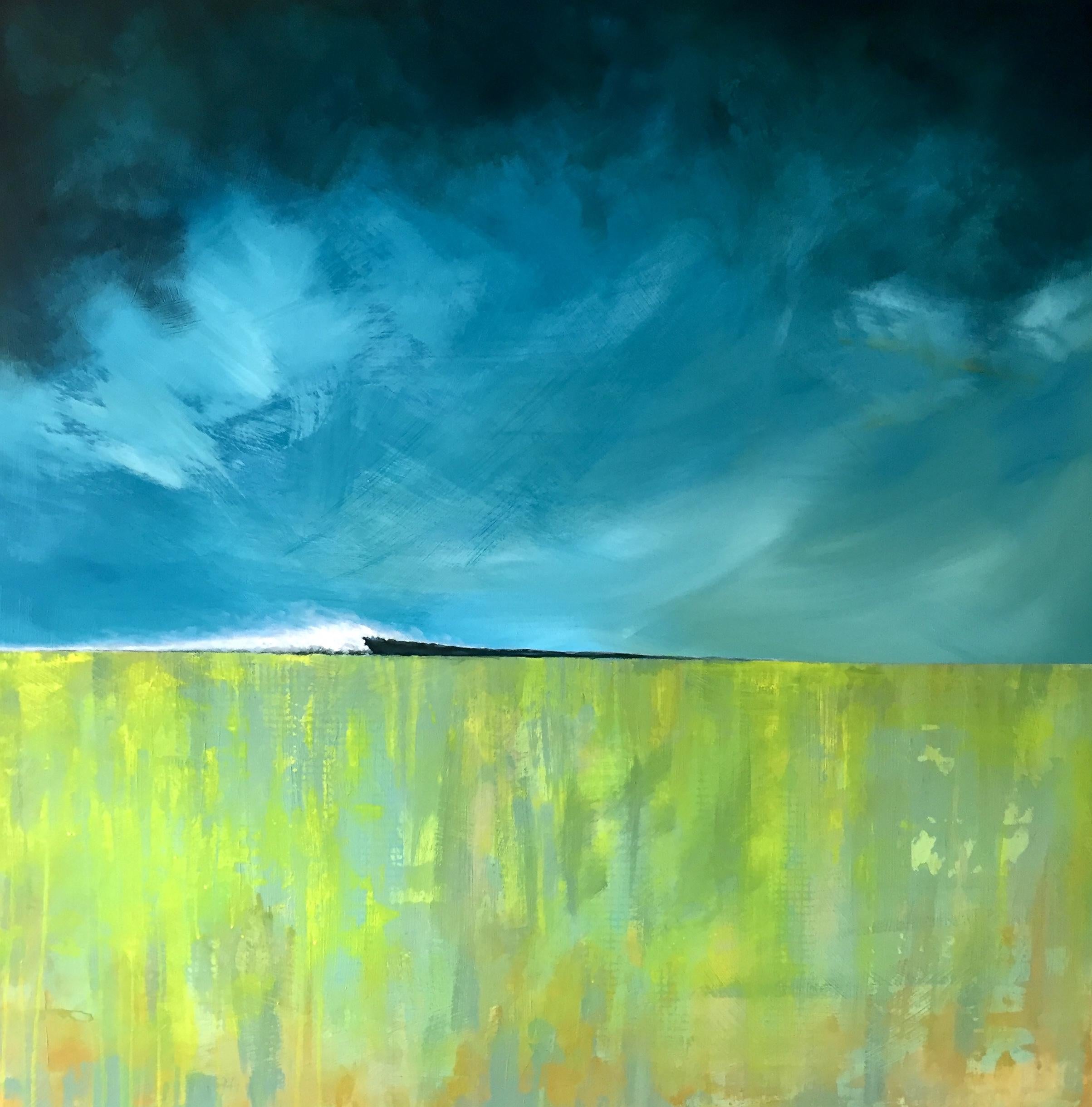Simon Ledson Landscape Painting - Left Burst - contemporary landscape abstract mountain mixed media canvas