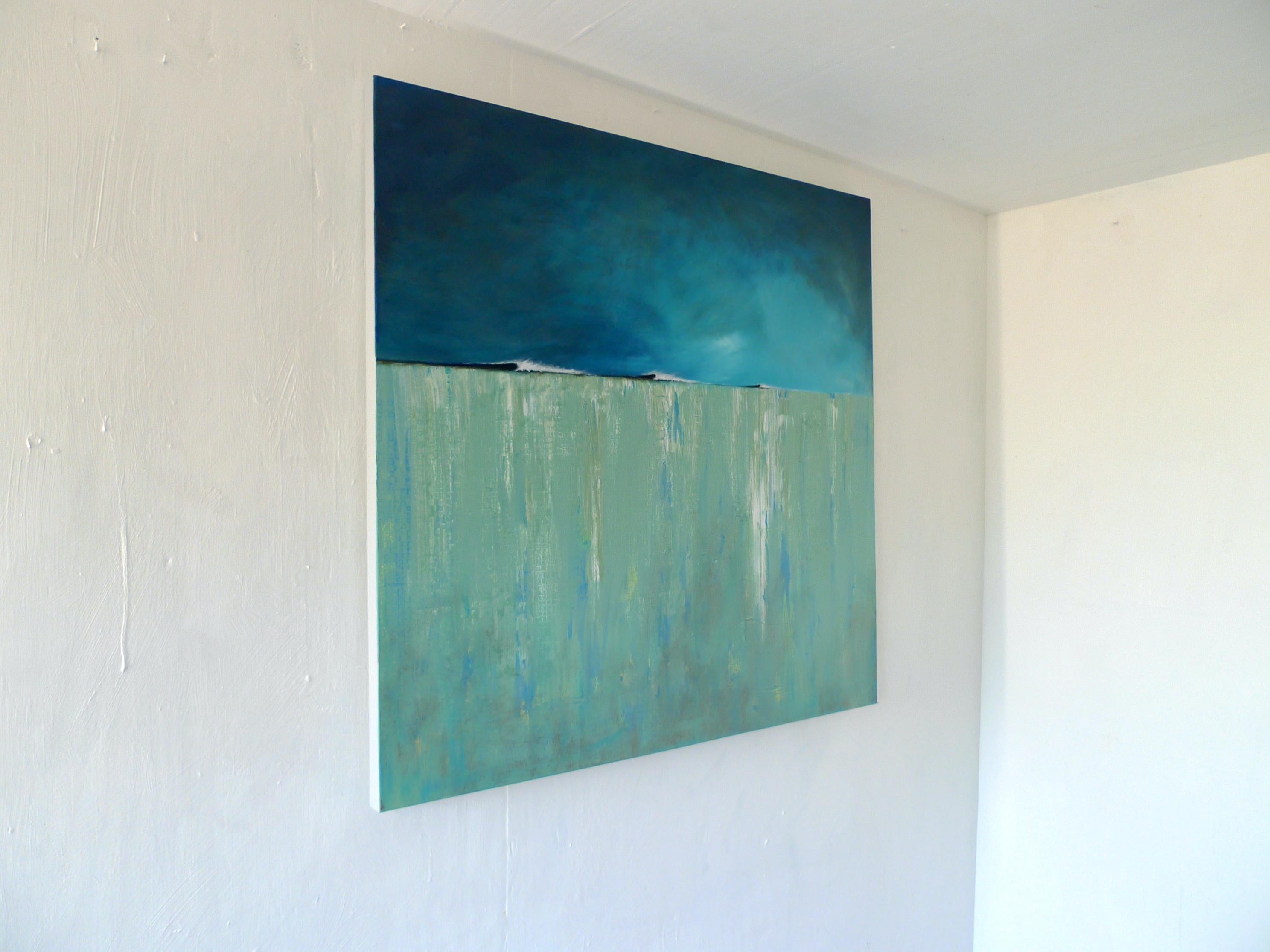 Off the Point - contemporary abstract landscape mixed media canvas - Painting by Simon Ledson