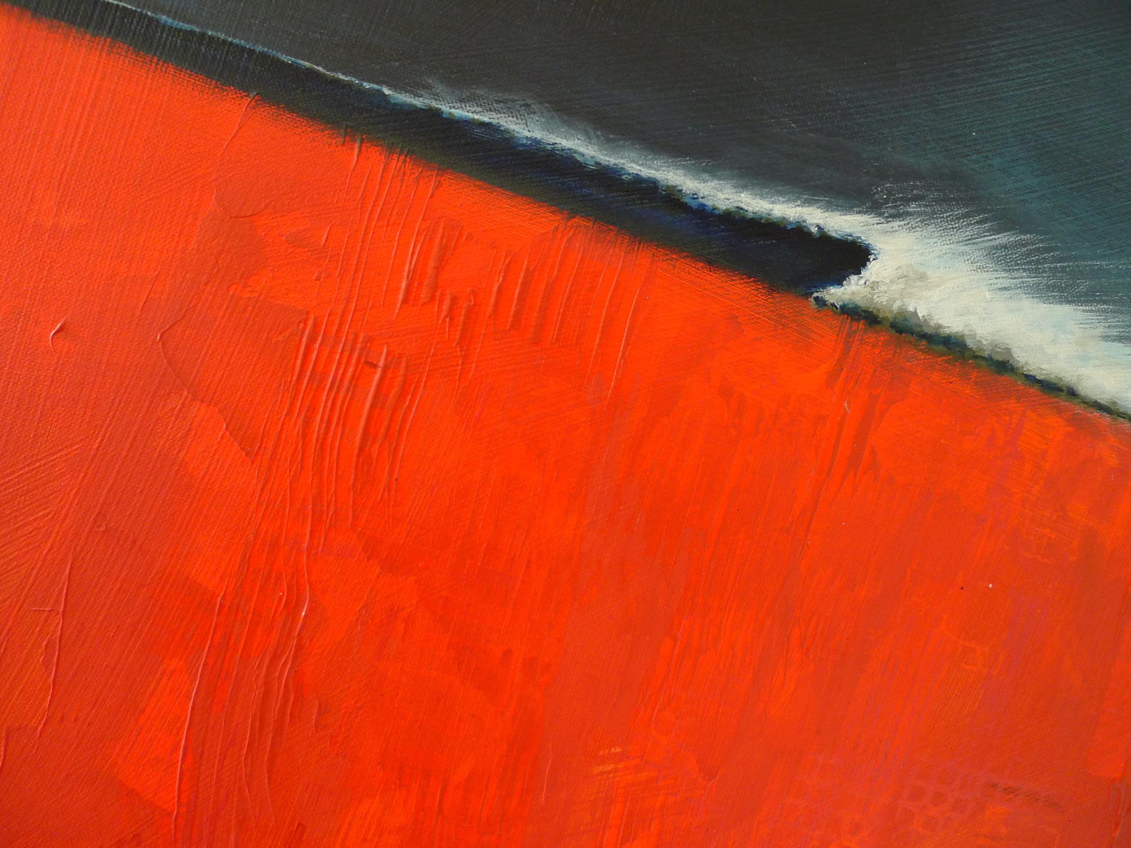 Red Right - zeitgenössische abstrakte Landschaft rot gemischte Medien Leinwand (Zeitgenössisch), Painting, von Simon Ledson
