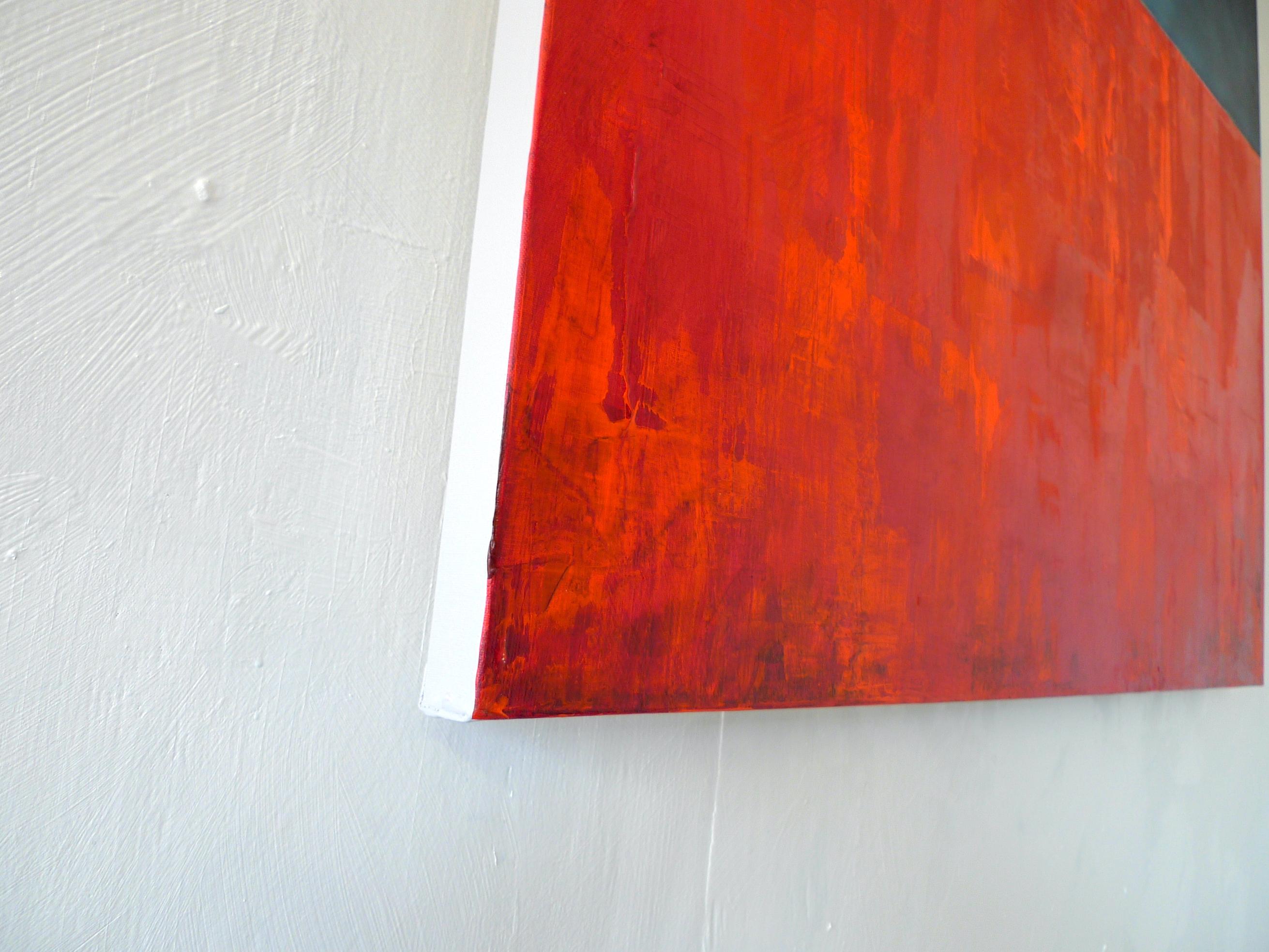 Red Right - zeitgenössische abstrakte Landschaft rot gemischte Medien Leinwand (Rot), Abstract Painting, von Simon Ledson