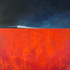 Rojo Derecha - paisaje abstracto contemporáneo lienzo rojo en técnica mixta