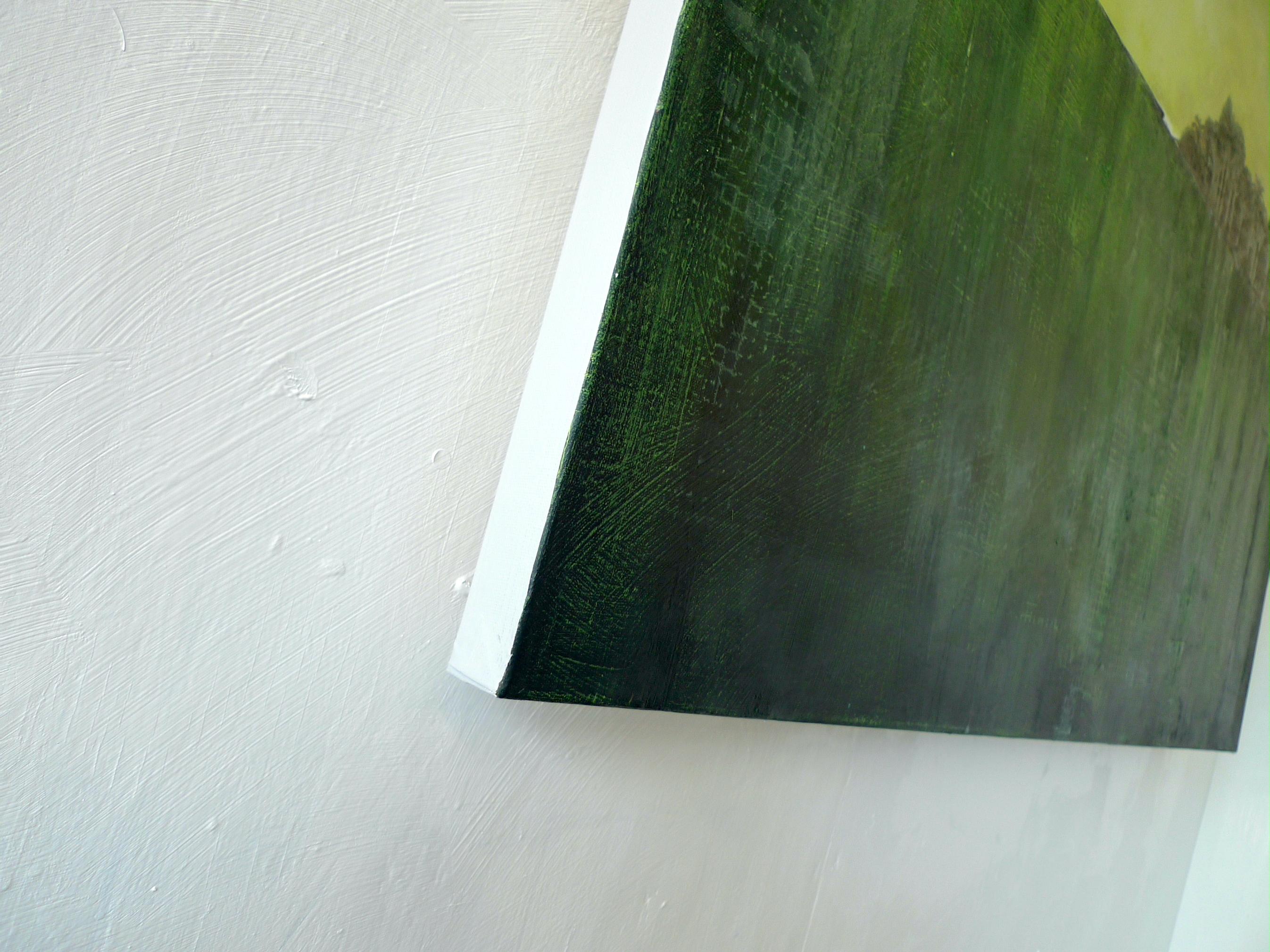 Stitches - zeitgenössische abstrakte Landschaft, grün, Mixed Media Leinwand (Zeitgenössisch), Painting, von Simon Ledson