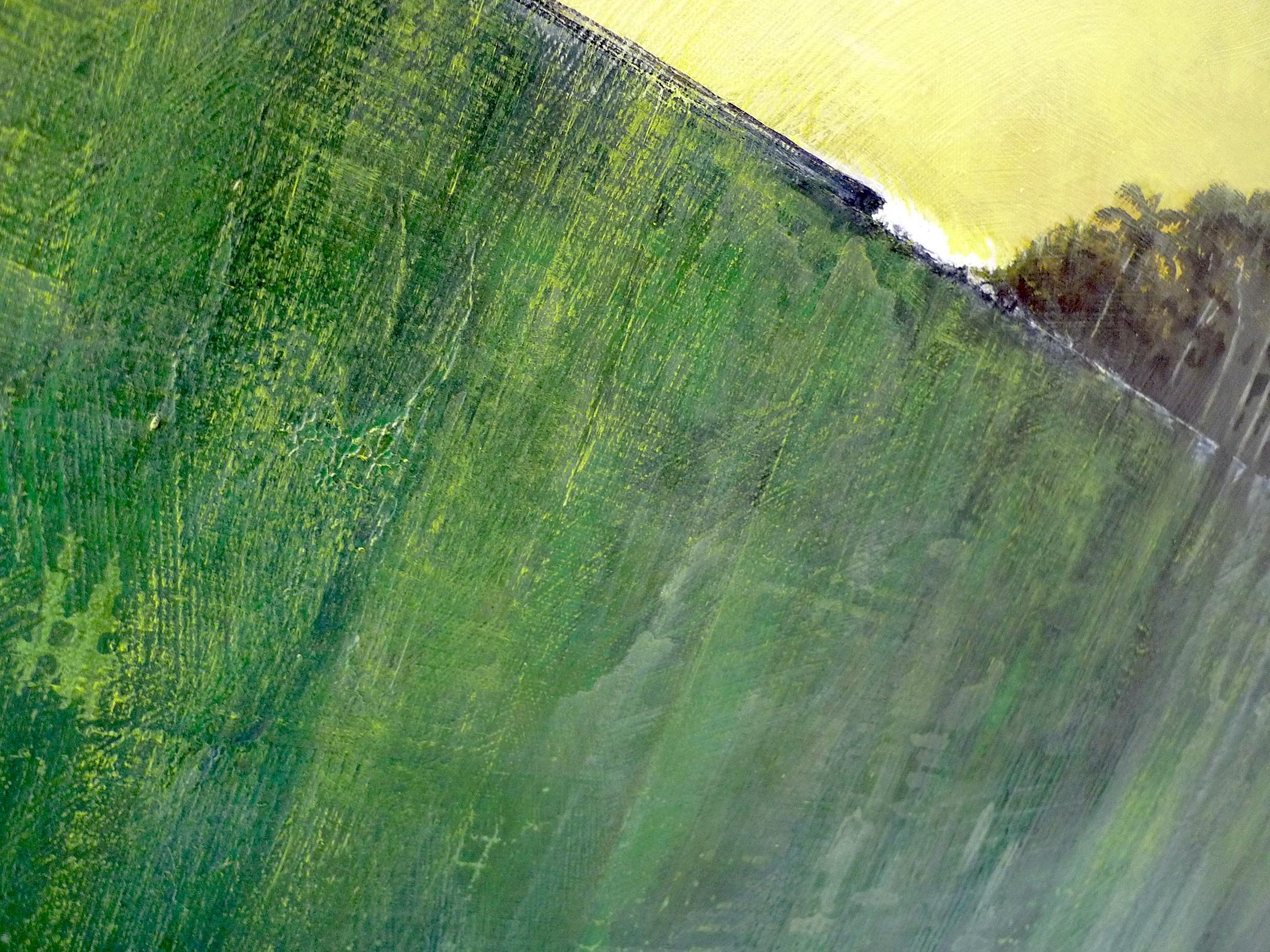 Stitches - zeitgenössische abstrakte Landschaft, grün, Mixed Media Leinwand (Grau), Landscape Painting, von Simon Ledson