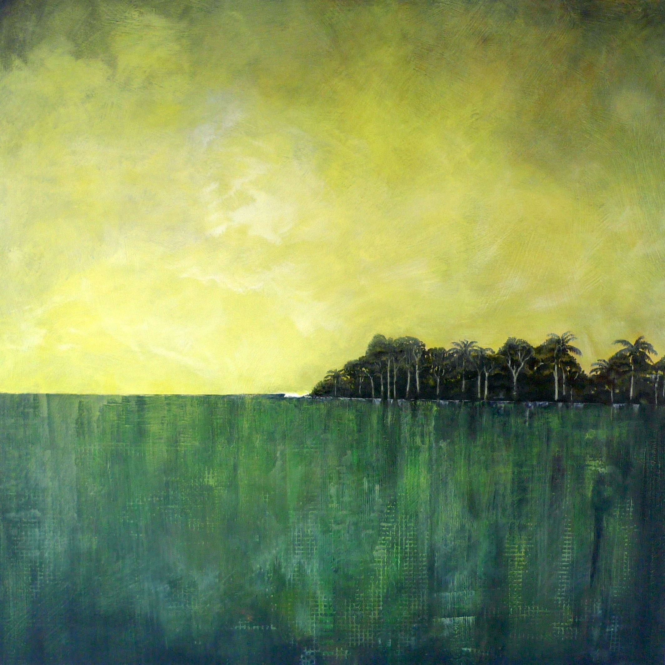 Stitches - contemporary landscape abstract green mixed media canvas