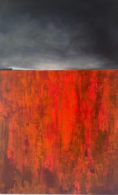 The Point TanTan - R - peinture à l'huile abstraite contemporaine de paysage marin bleu et rouge vague