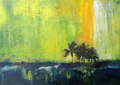 El Sentido - paisaje contemporáneo abstracto brillante lienzo en técnica mixta