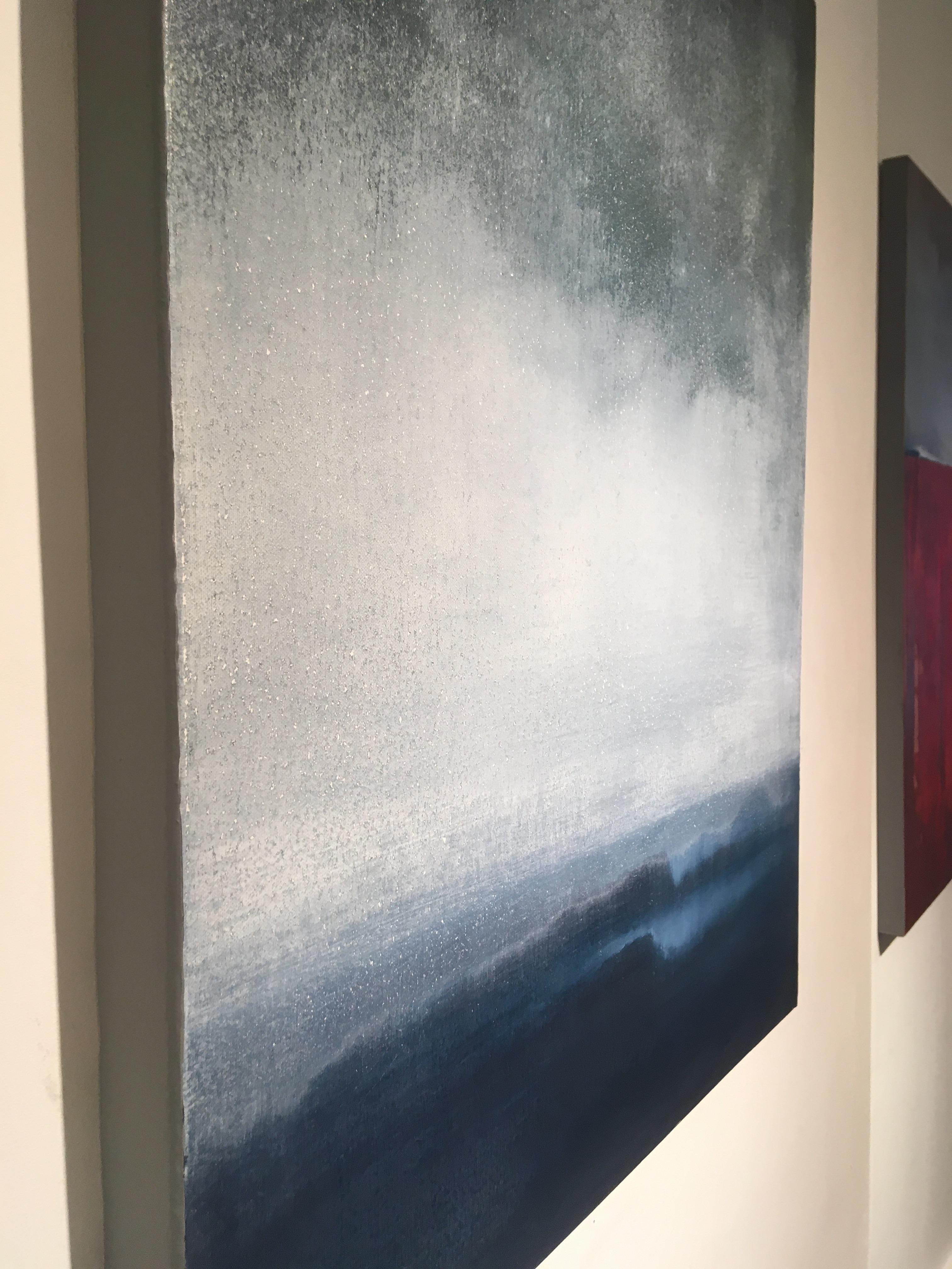 Turning Unease - contemporary abstract blue and grey surf seascape oil canvas - Contemporary Painting by Simon Ledson