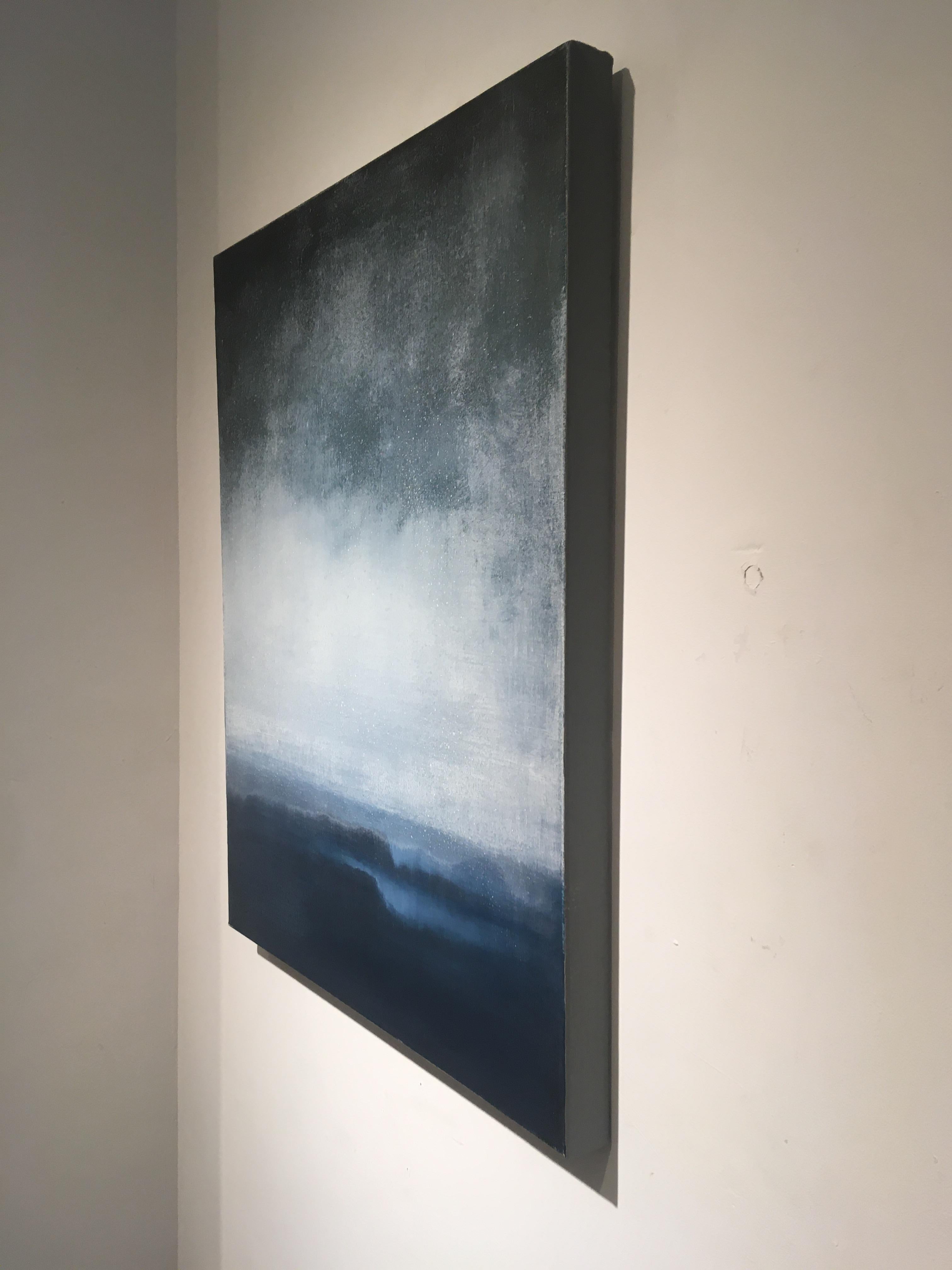 Turning Unease - contemporary abstract blue and grey surf seascape oil canvas - Black Abstract Painting by Simon Ledson