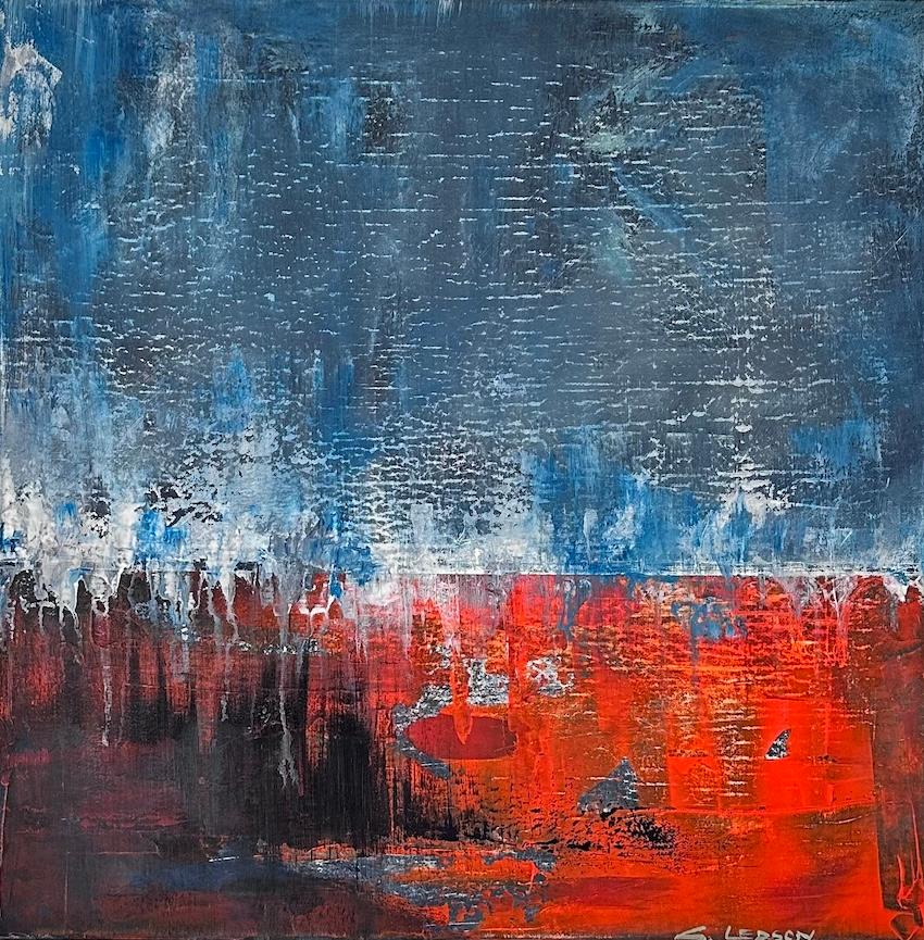Landscape Painting de Simon Ledson - Barrido por el viento - pintura contemporánea semiabstracta en técnica mixta