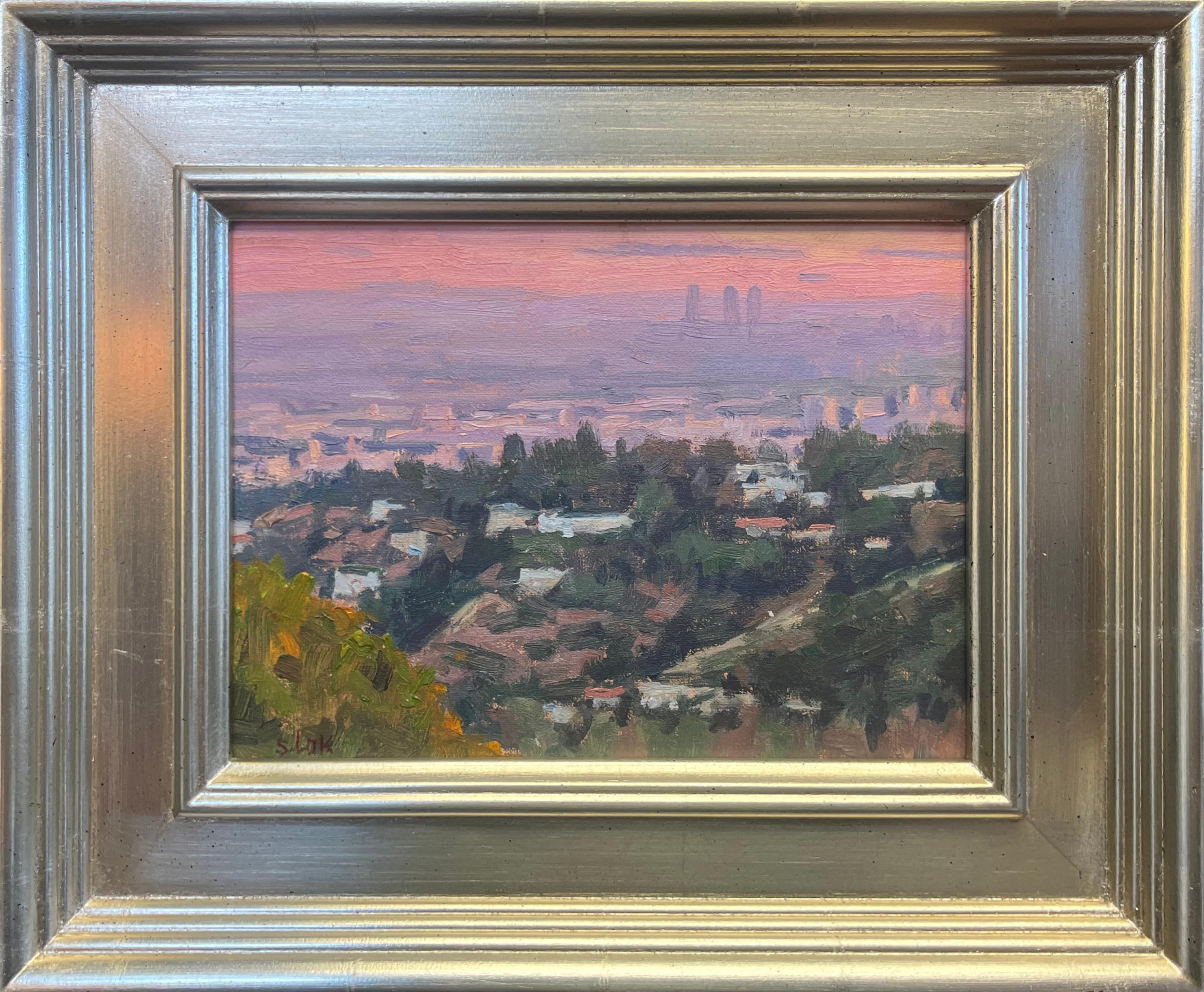 Simon Lok Landscape Painting - Early Evening, LA Skyline