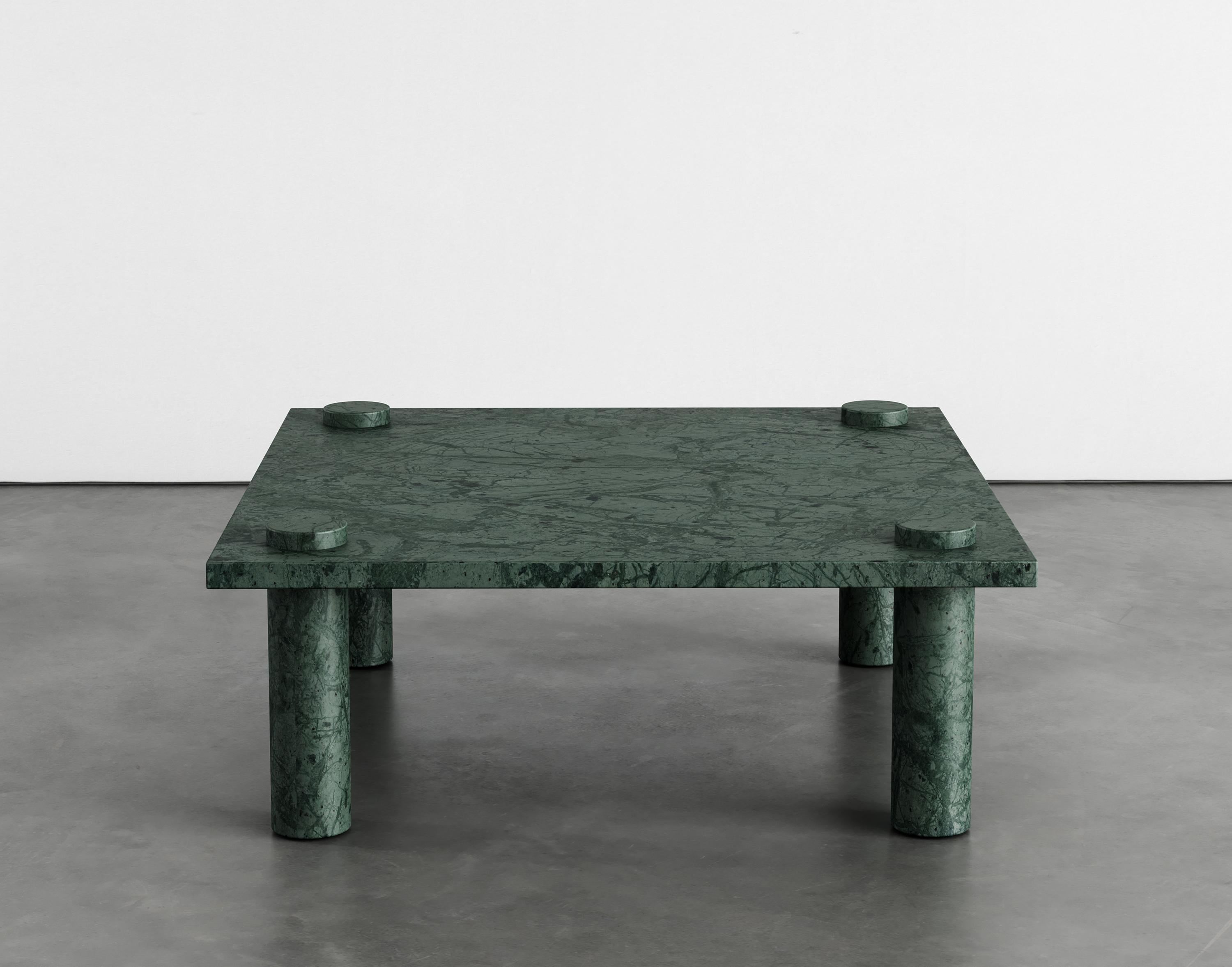 Simon marble coffee table by Agglomerati
Dimensions: D 90 x W 90 x H 33 cm
Materials: Guatemala Green marble
Available in other stones.

Simon Coffee Table has minimalist, architectural details that give an appearance of legs piercing through